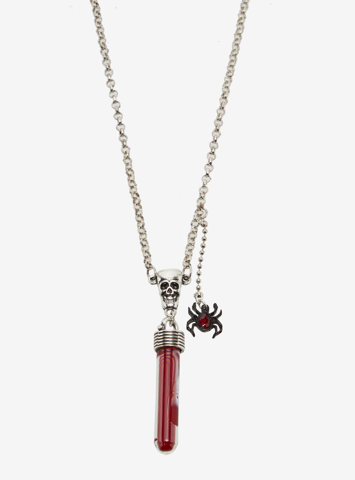 Blood Vial Spider Skull Best Friend Necklace Set, , alternate