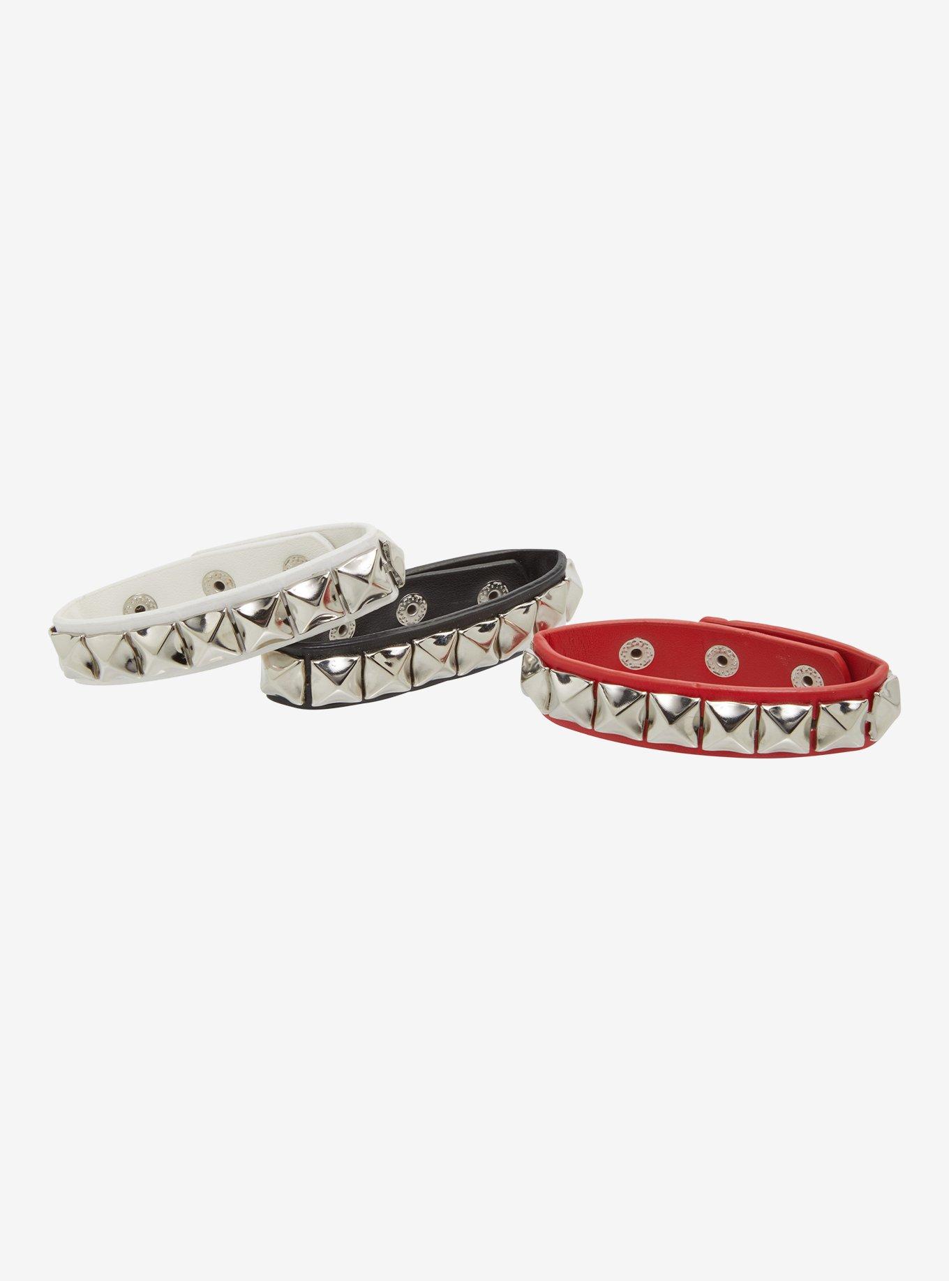 Red White Black Pyramid Stud Bracelet Set, , hi-res