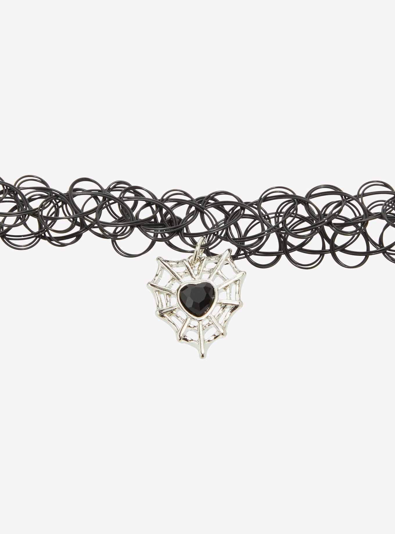 Spiderweb Heart & Spider Tattoo Choker Set, , alternate