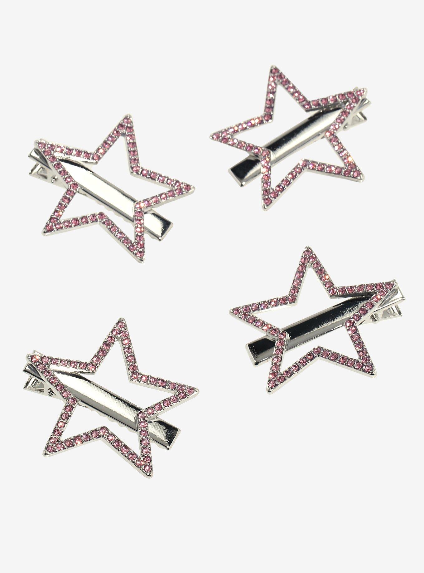 Pink Rhinestone Star Hair Clip Set, , hi-res