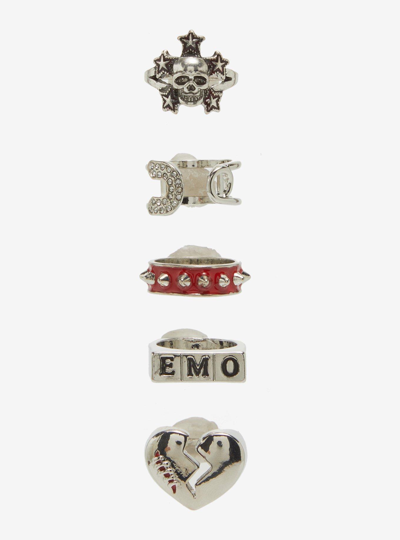 Emo Skull Block Ring Set, , hi-res