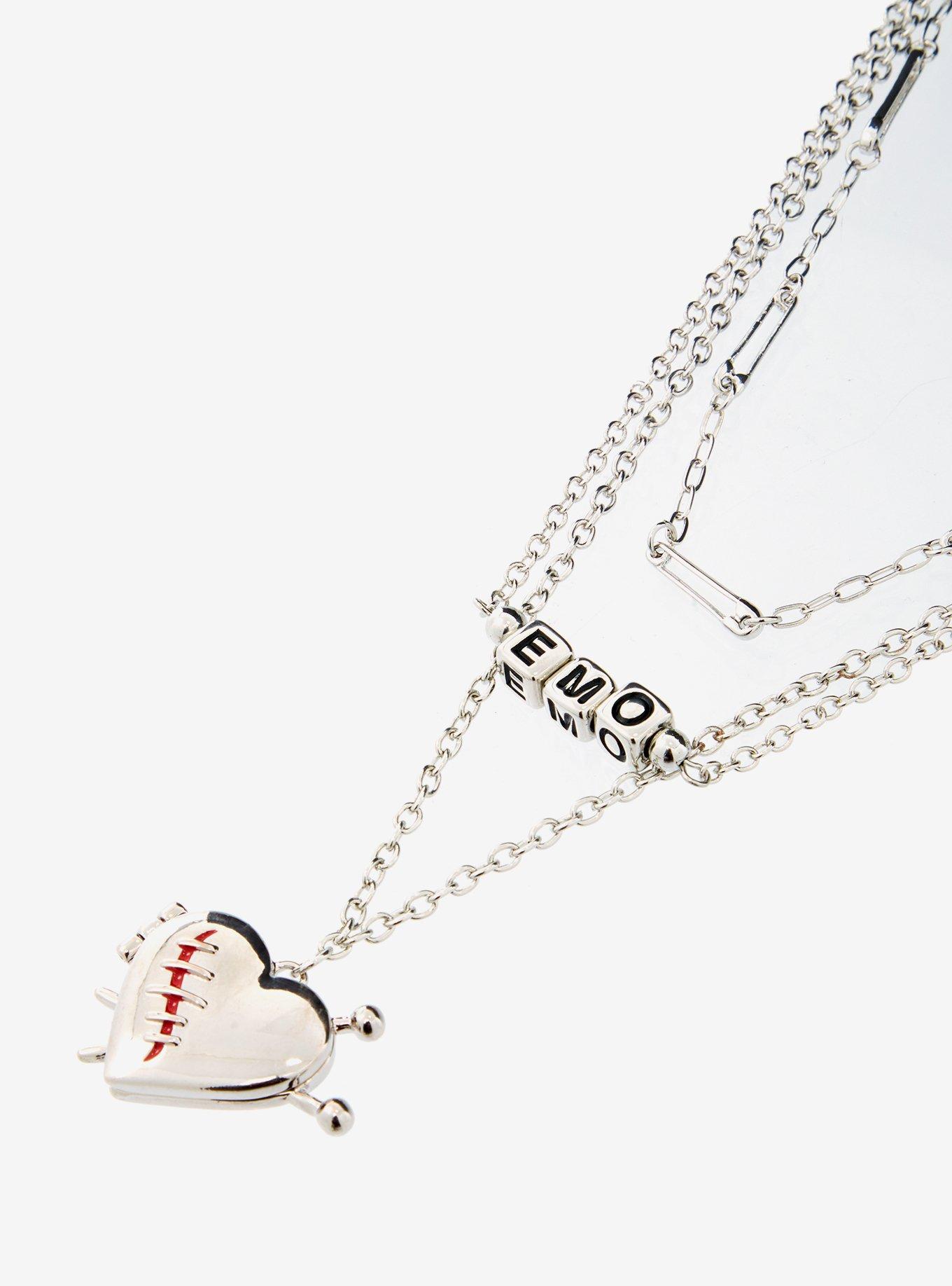 Emo Chain Heart Locket Necklace Set, , alternate