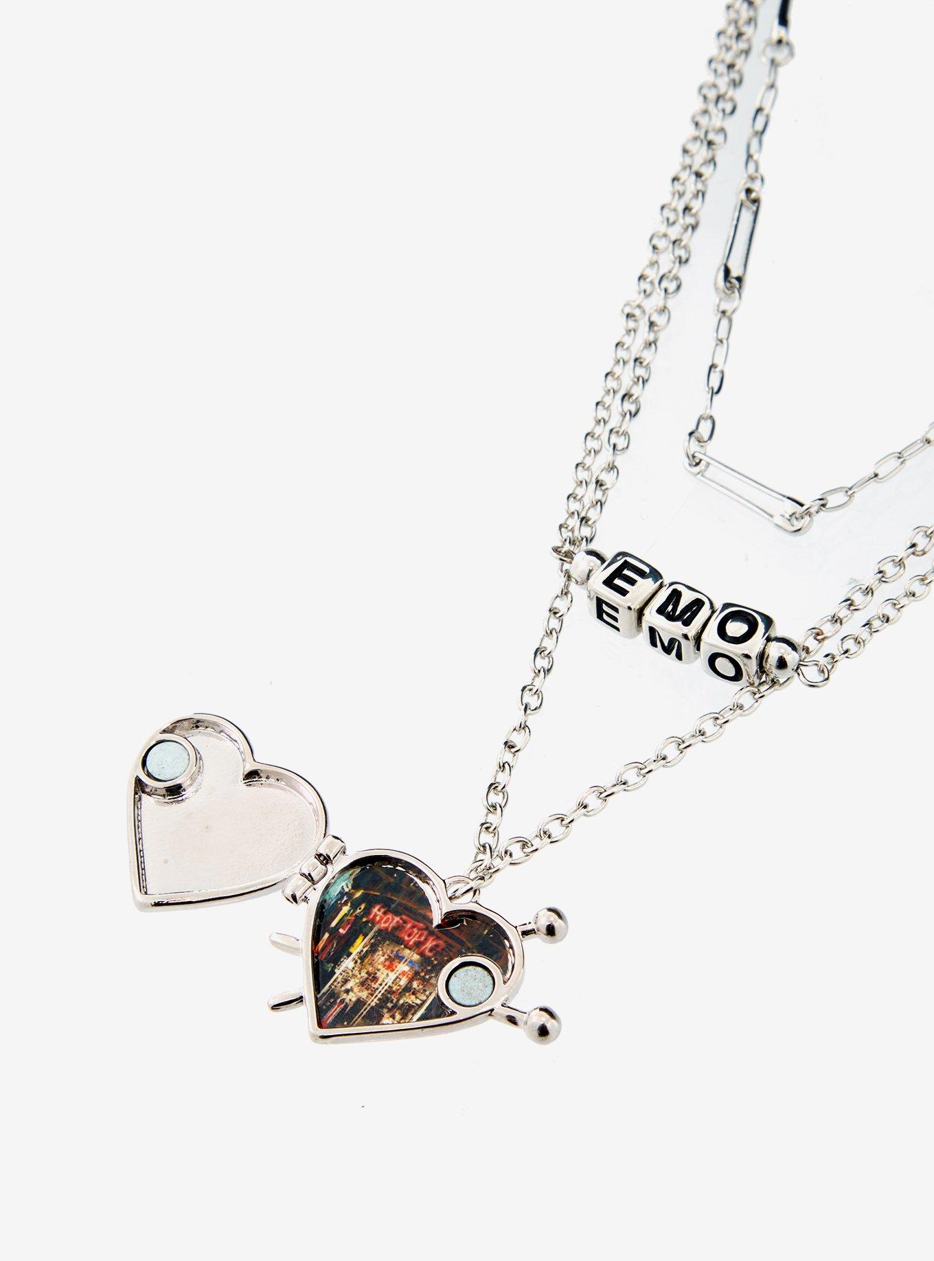 Emo Chain Heart Locket Necklace Set, , alternate