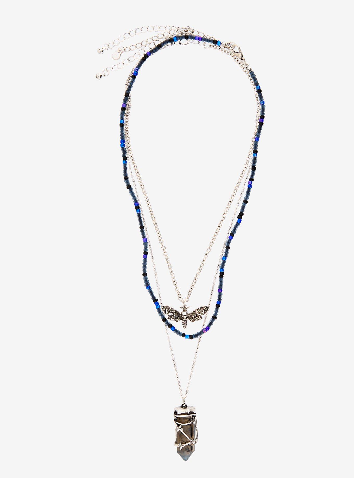 Thorn & Fable Death Moth Faux Crystal Necklace Set, , hi-res