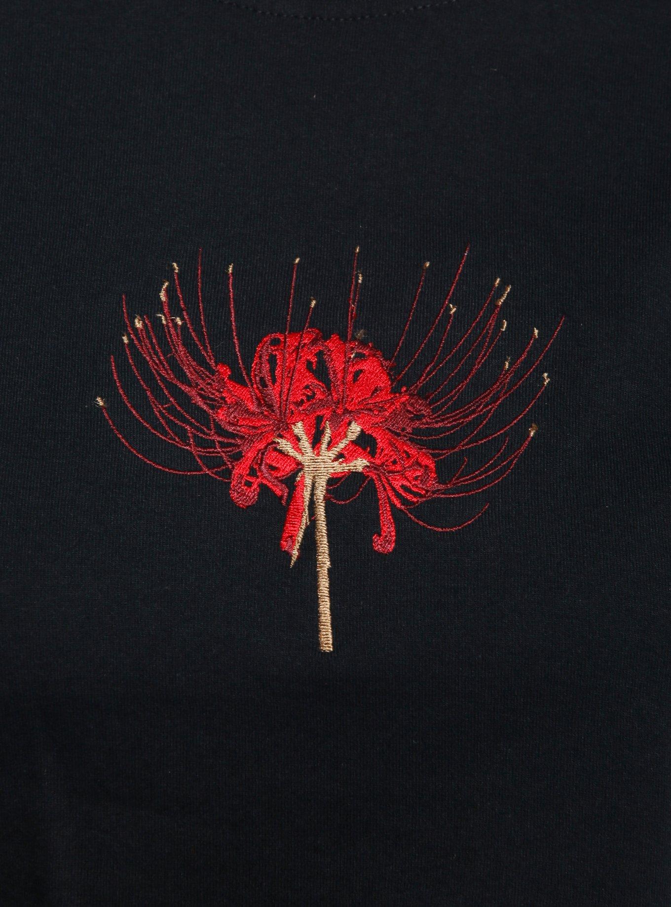 Spider Lily Embroidered Boxy Girls Crop T-Shirt, RED, alternate