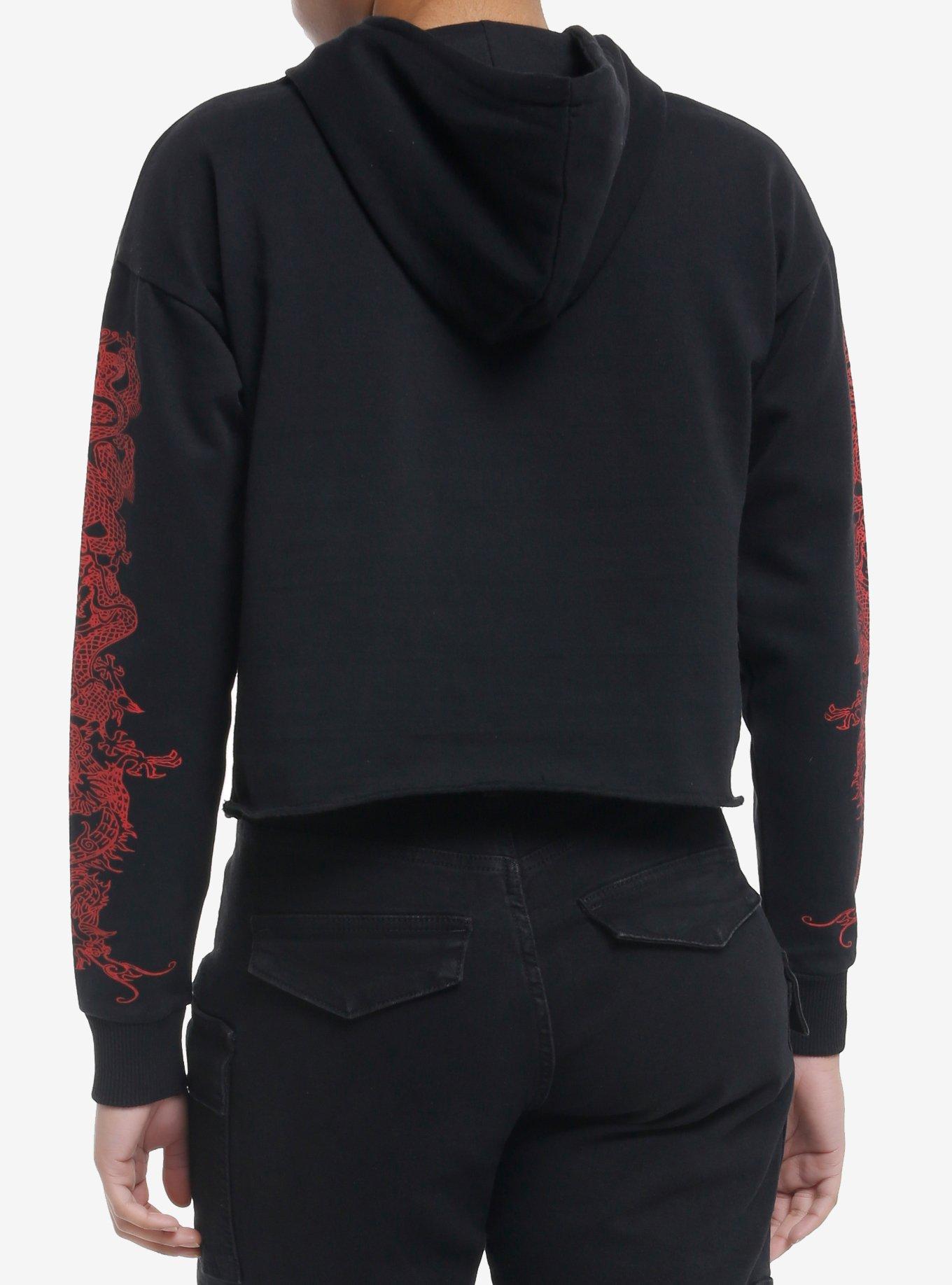 Red Dragon Black Girls Crop Hoodie, RED, alternate