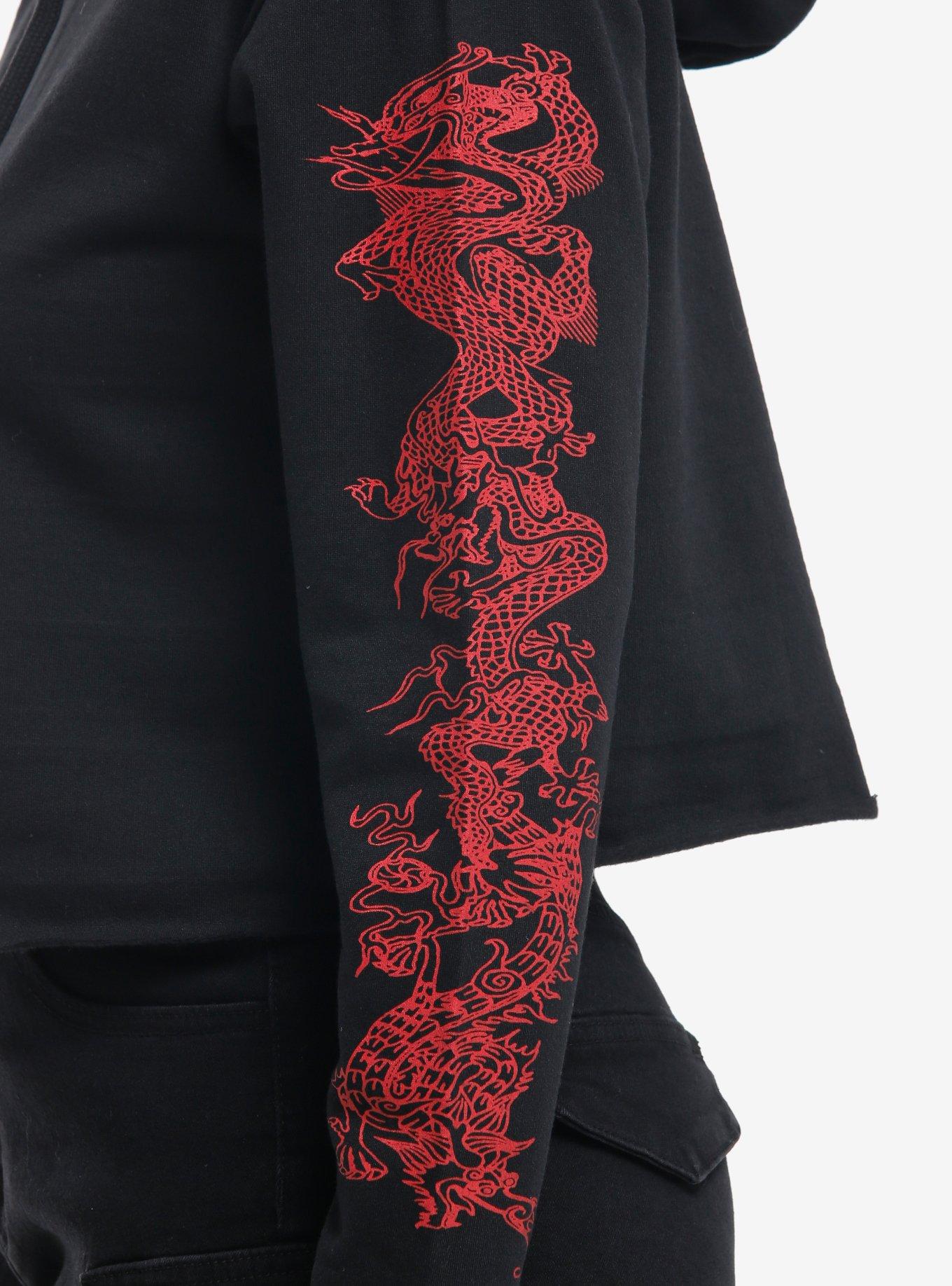 Red Dragon Black Girls Crop Hoodie, RED, alternate