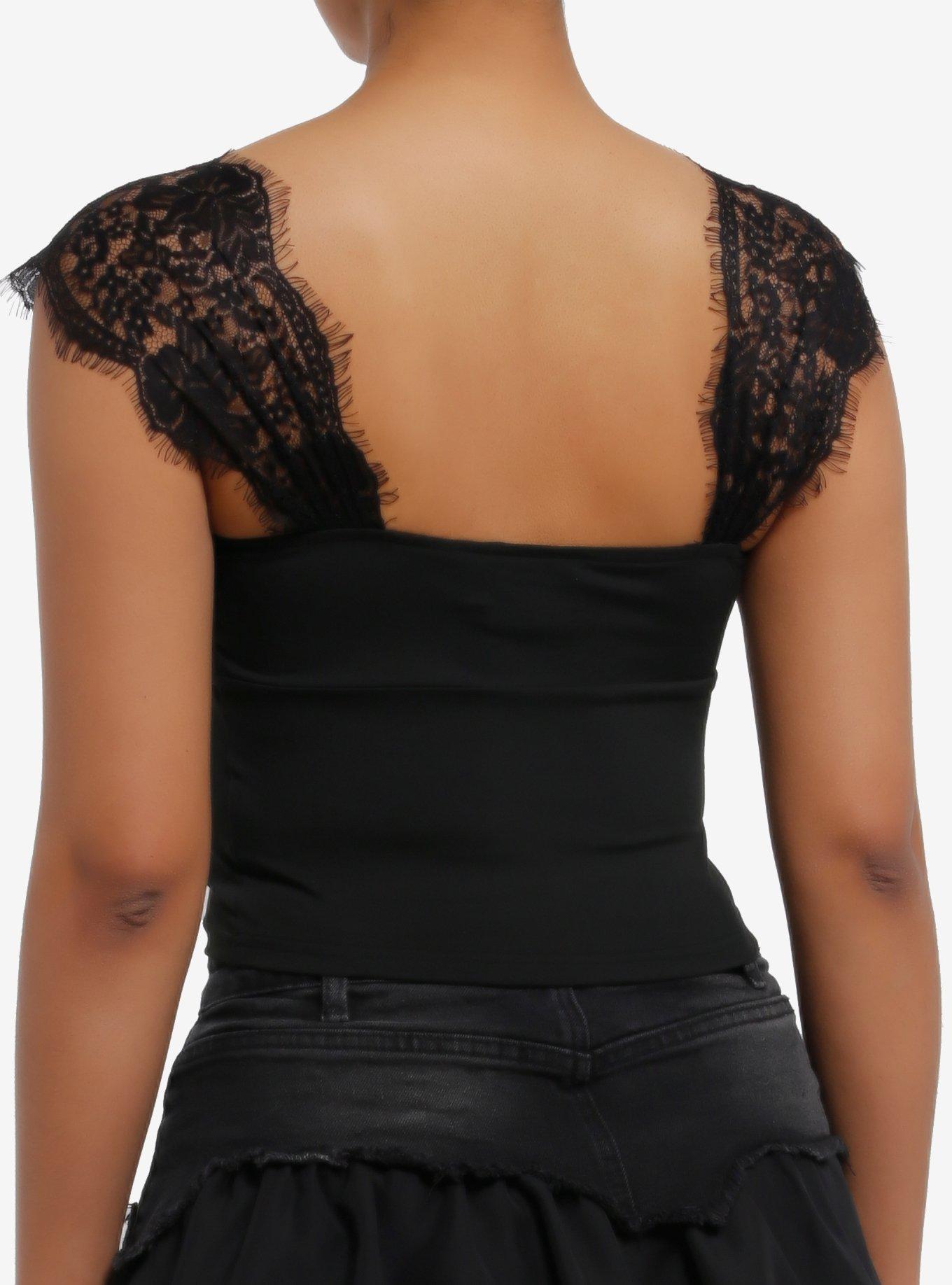 Cosmic Aura Black Heart Charm Lace Girls Top, BLACK, alternate