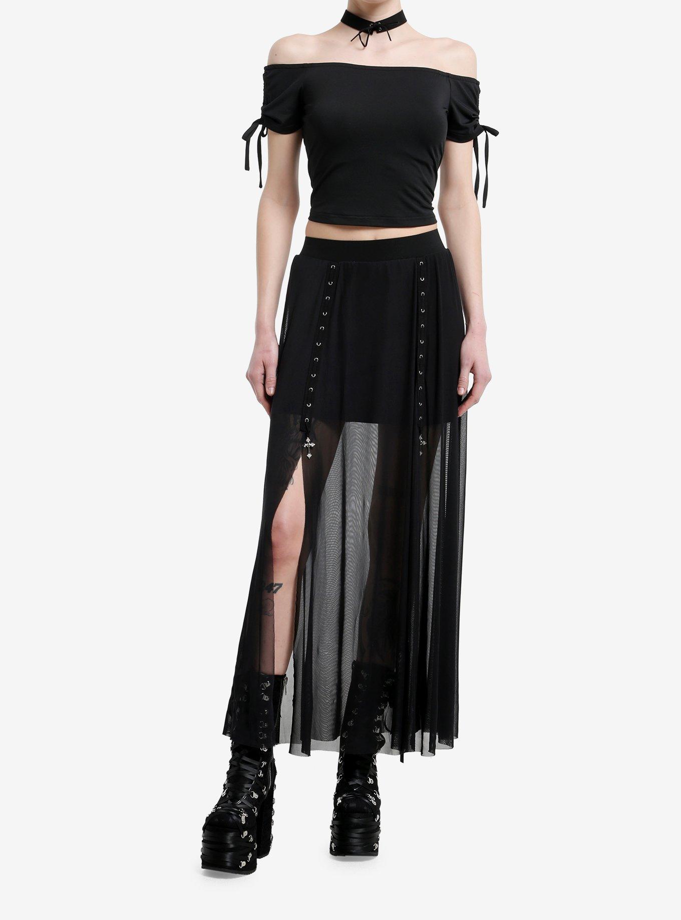Cosmic Aura Black Off-The-Shoulder Girls Top, , hi-res