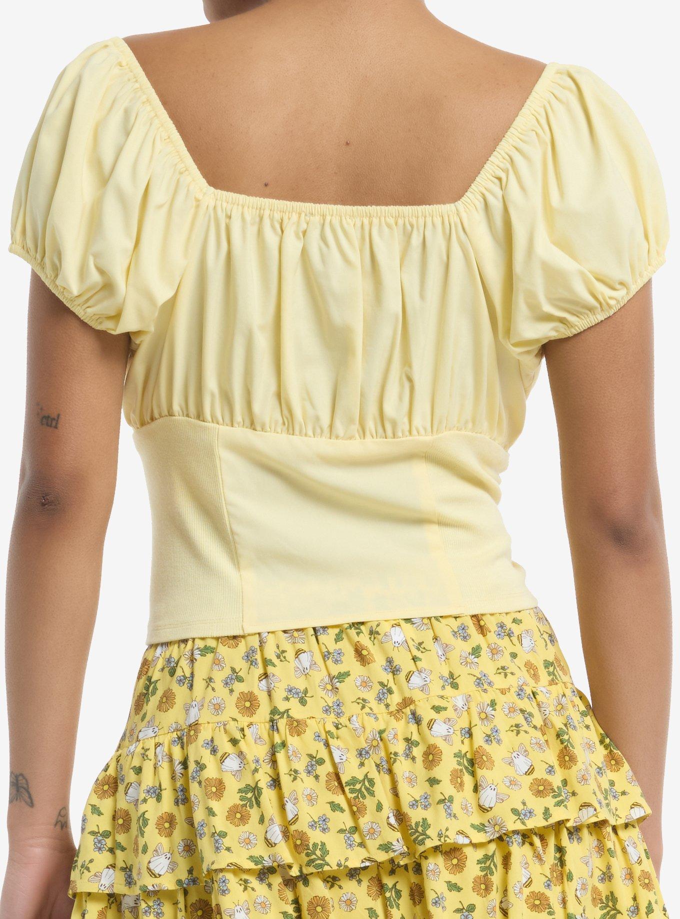 Thorn & Fable Yellow Puff Sleeve Girls Top, BUTTER YELLOW, alternate