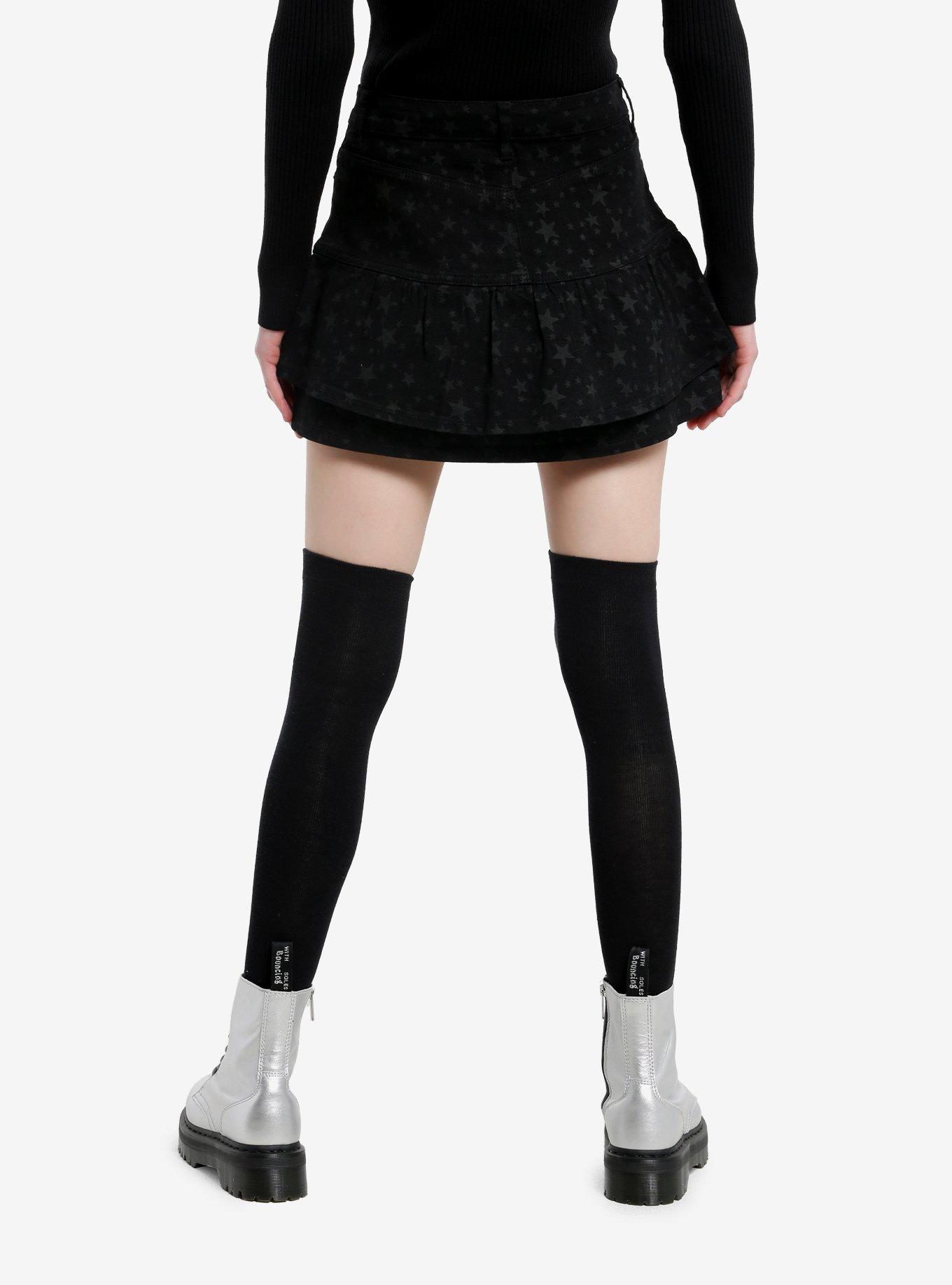Black Star Tiered Denim Skirt, , hi-res