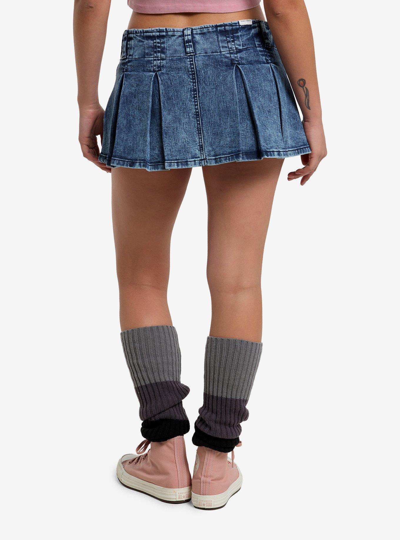 Faded Indigo Pleated Micro Skort, , hi-res