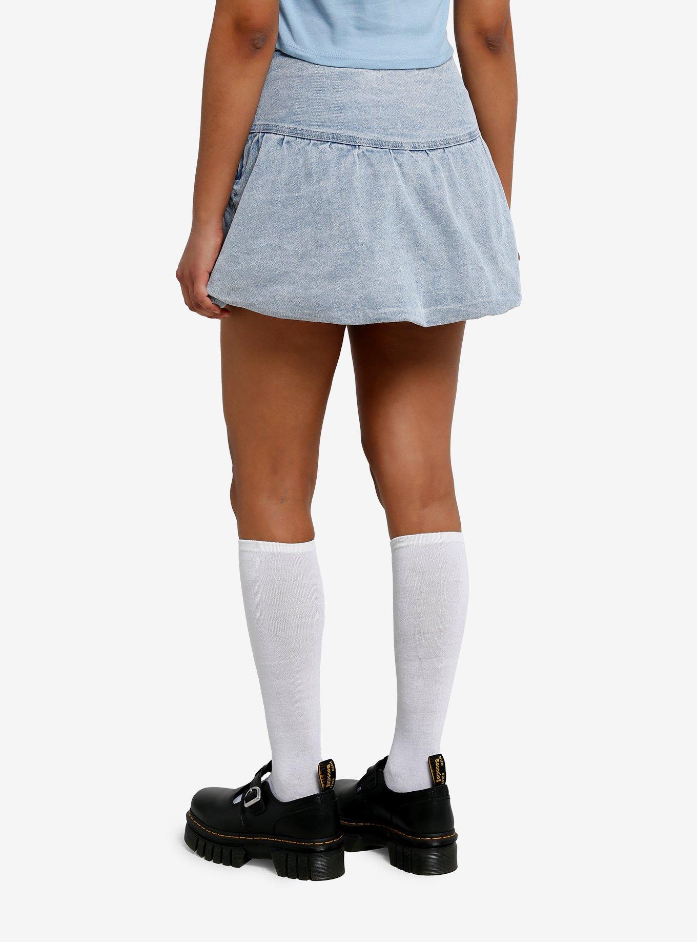 Light Indigo Bubble Denim Mini Skirt, , hi-res