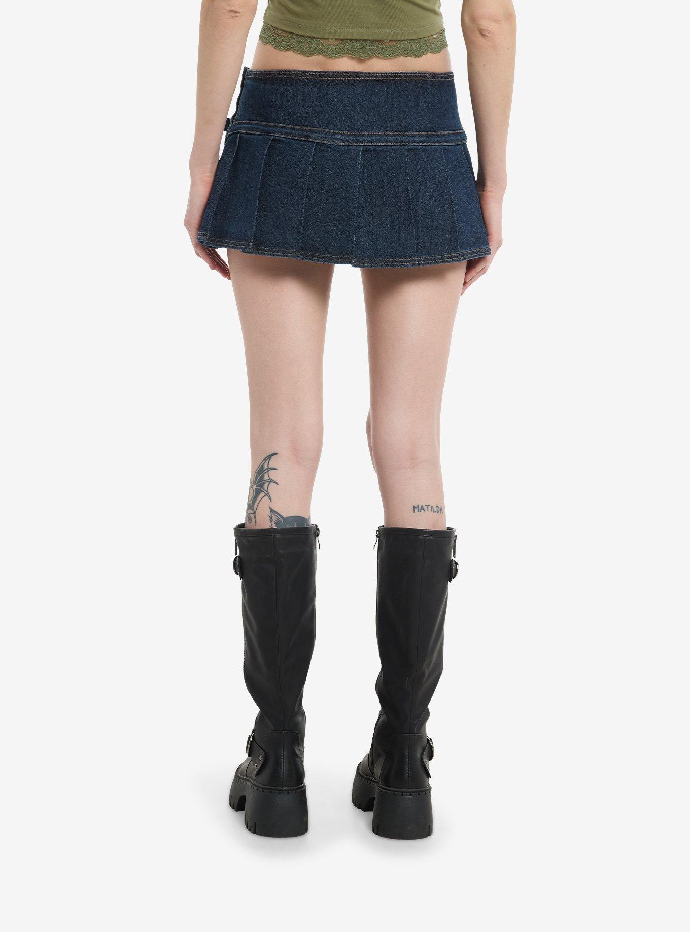 Dark Indigo Buckle Pleated Micro Skort, , hi-res