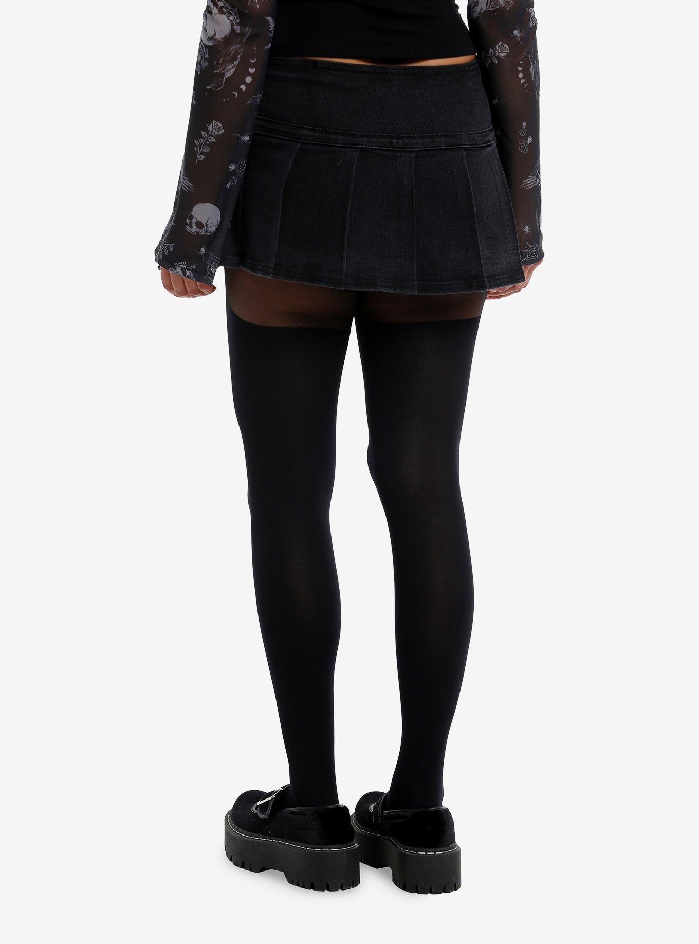 Black Denim Buckle Pleated Micro Skort, , hi-res