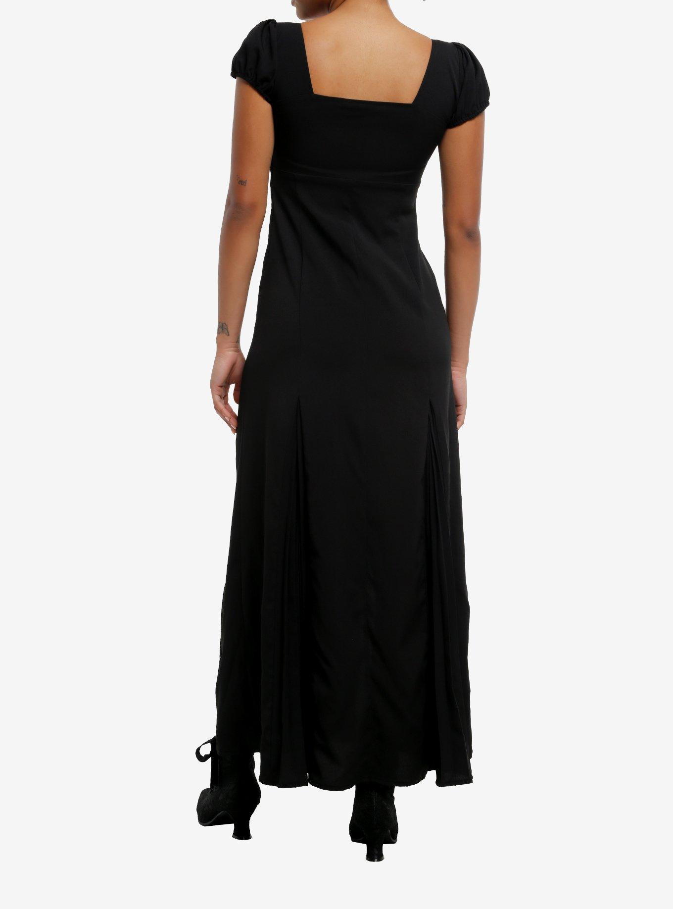 Black Lace Godet Maxi Dress, BLACK, alternate