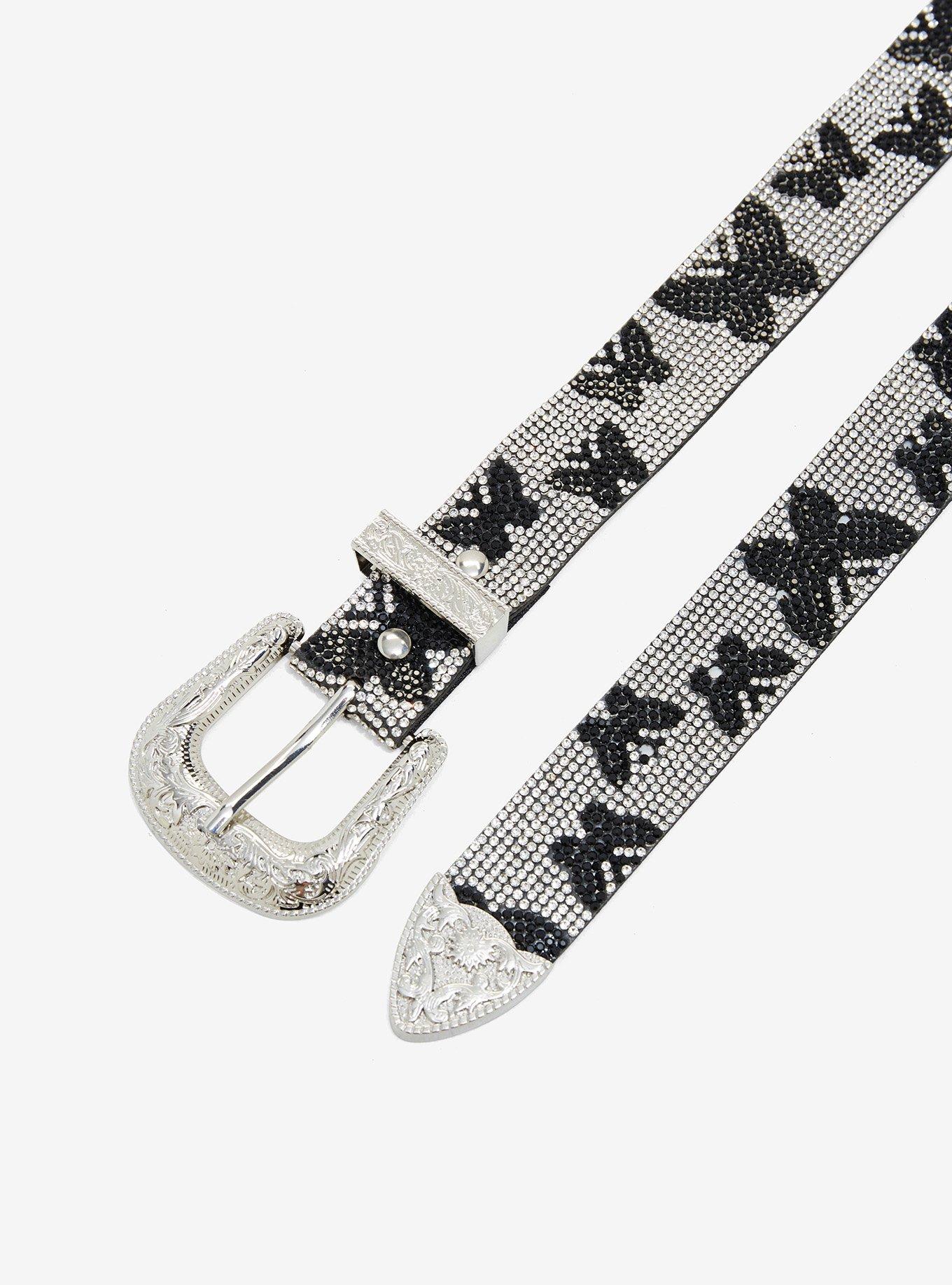 Black & Silver Butterfly Rhinestone Belt, , hi-res