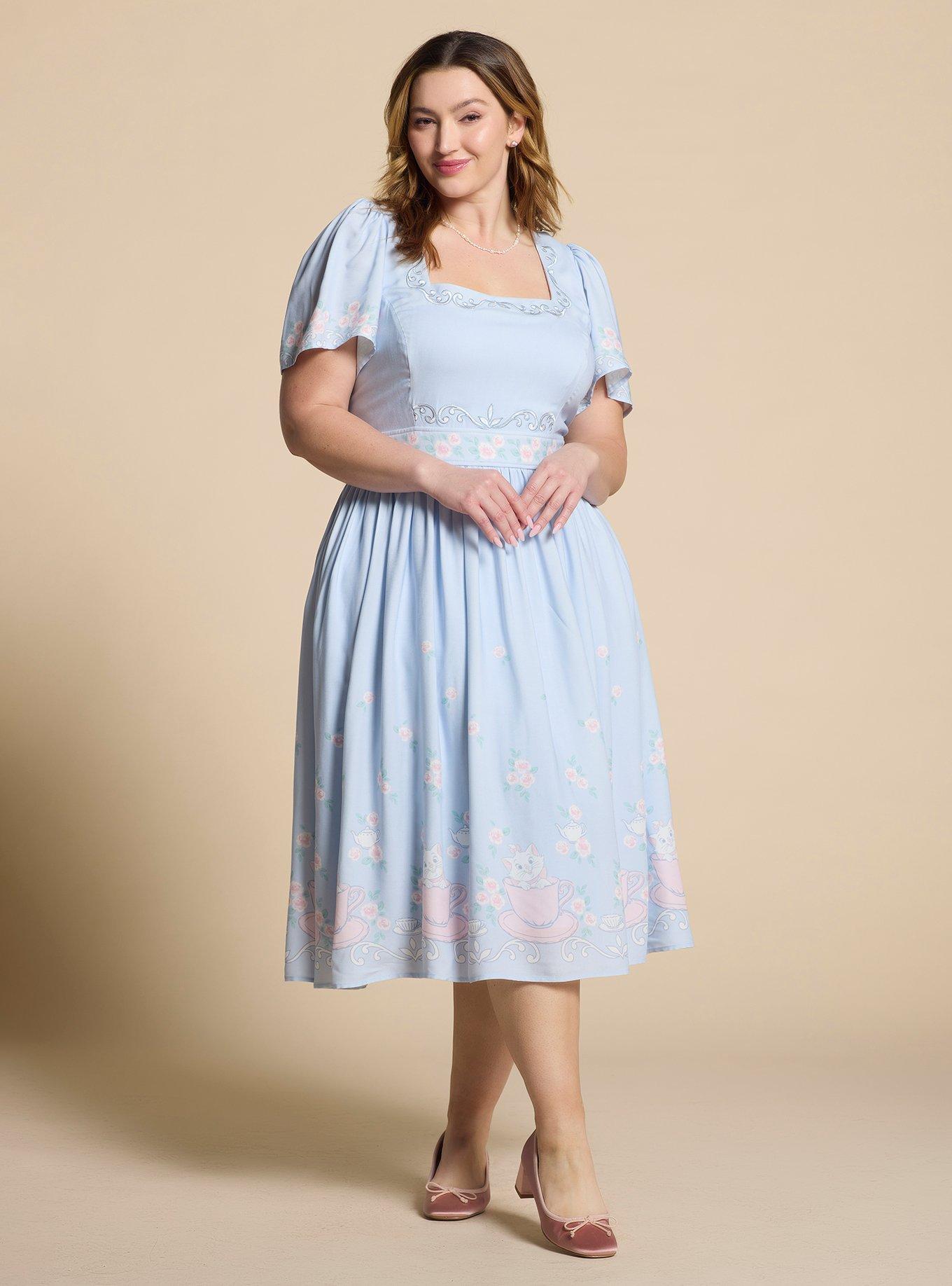 Disney The Aristocats Marie Embroidered Plus Size Midi Dress — BoxLunch Exclusive, , hi-res