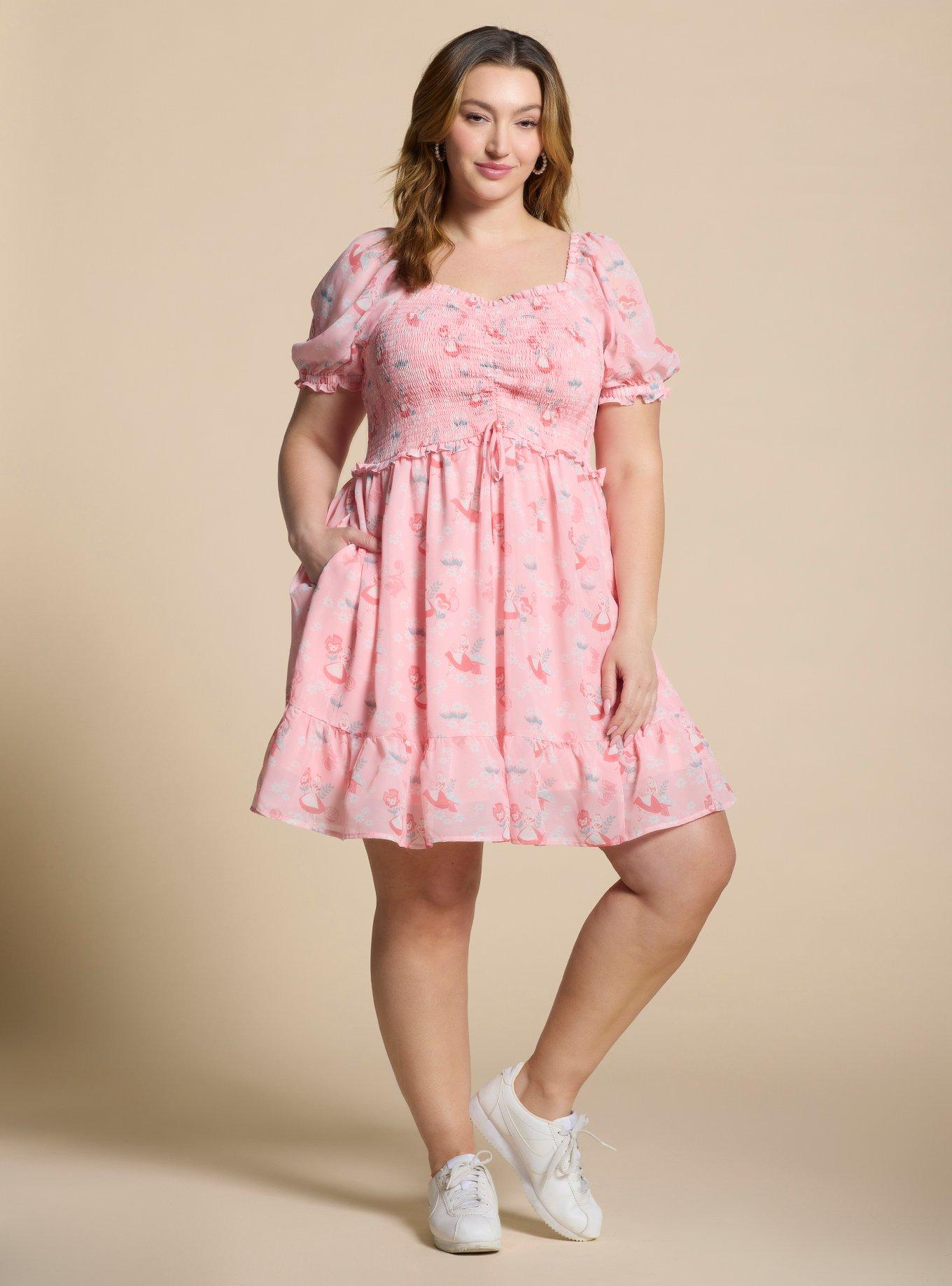 Disney Alice in Wonderland Pink Cinched Smock Plus Size Dress — BoxLunch Exclusive, , hi-res