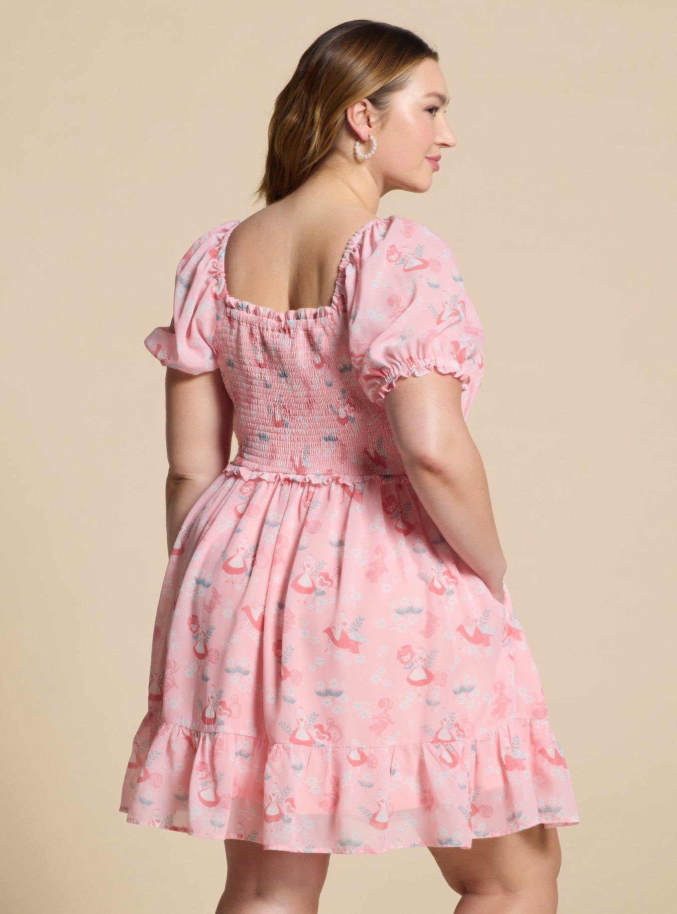 Disney Alice in Wonderland Pink Cinched Smock Plus Size Dress — BoxLunch Exclusive, LIGHT PINK, alternate