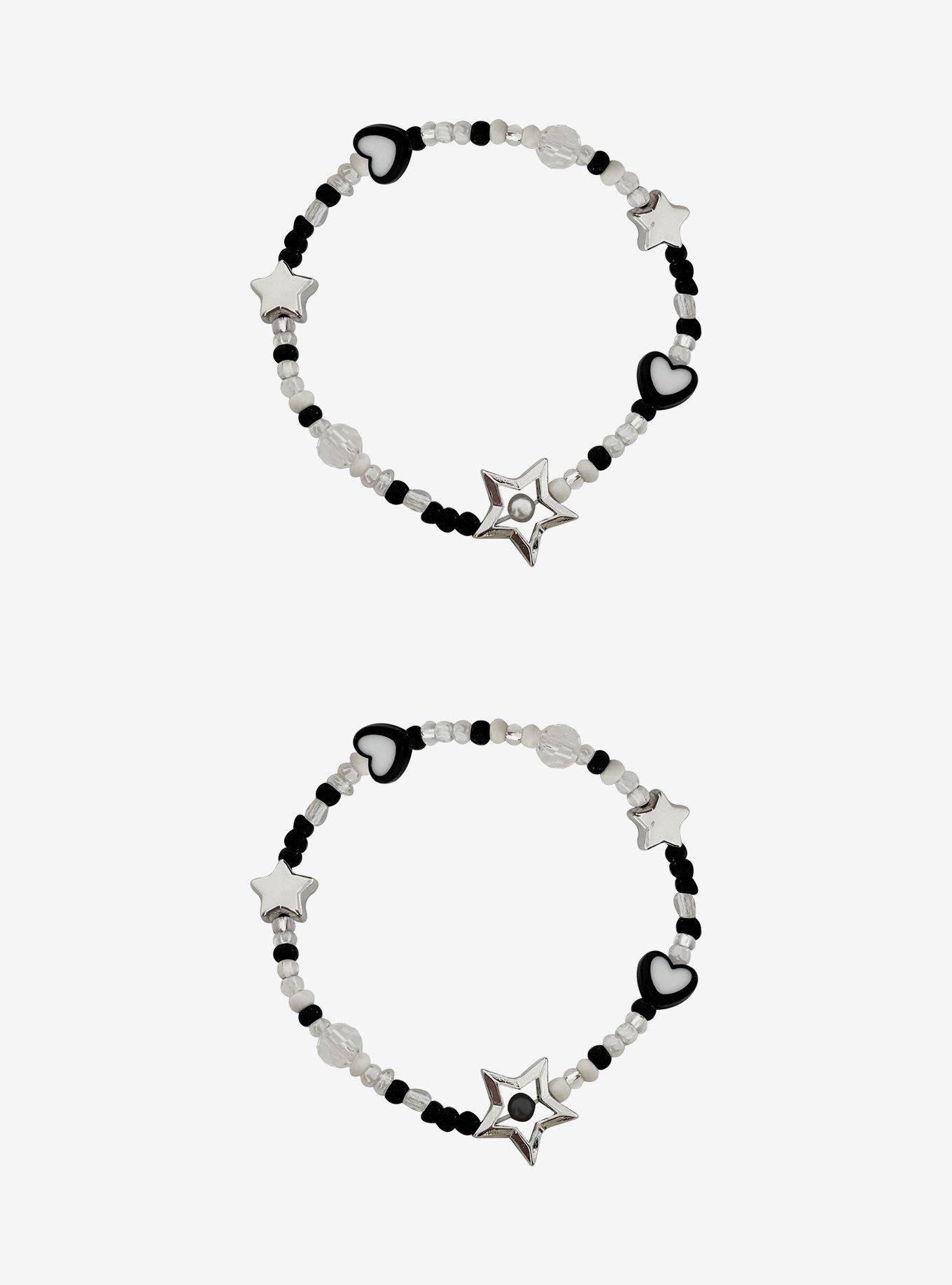 Black & White Star Heart Best Friend Bead Bracelet Set, , hi-res
