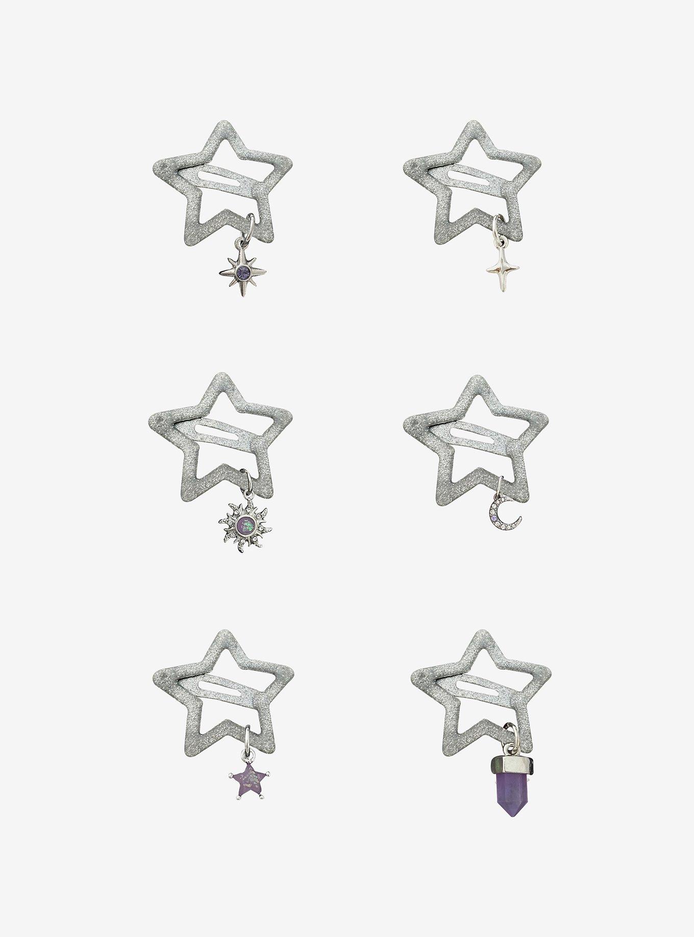 Cosmic Aura Silver Star Charm Hair Clip Set, , hi-res
