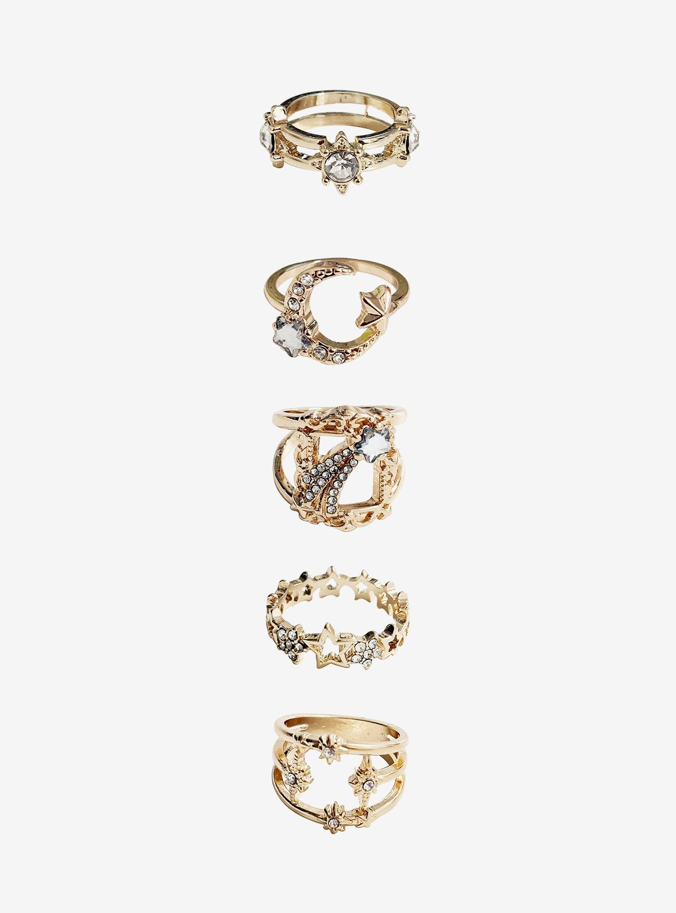 Cosmic Aura Shooting Star Rhinestone Ring Set, , hi-res
