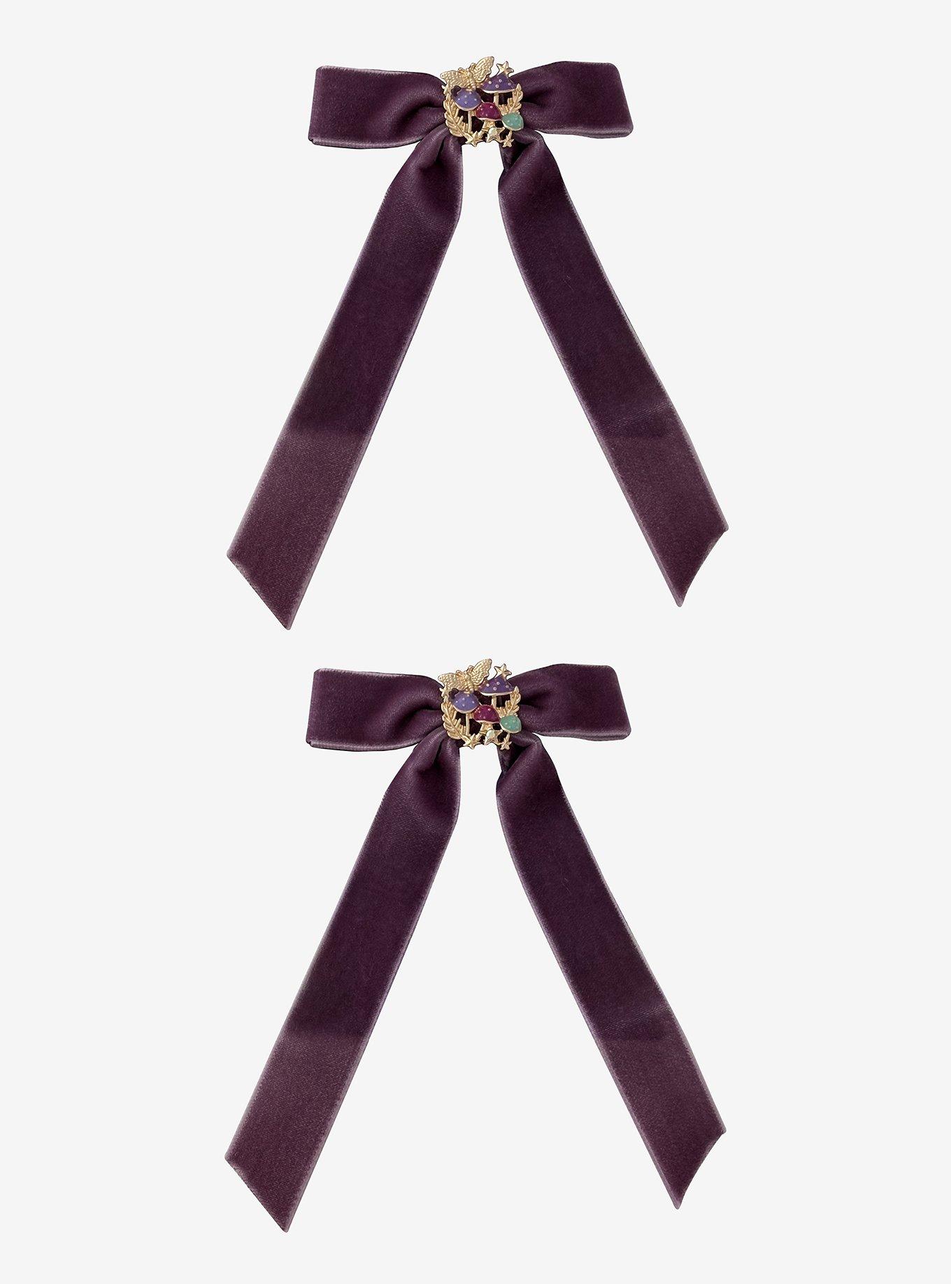 Thorn & Fable Moth & Mushroom Velvet Bow Hair Clip Set, , hi-res