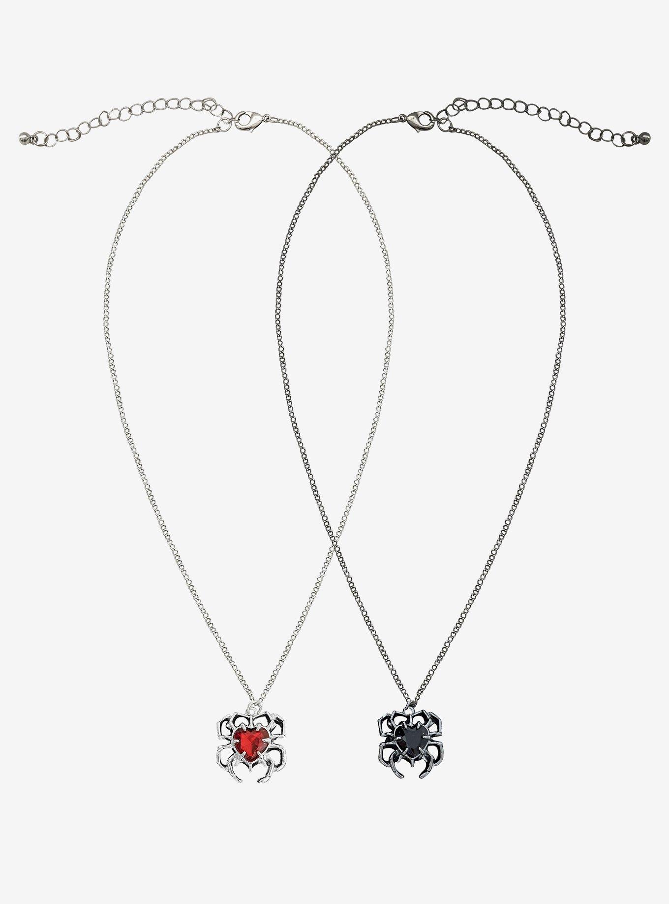 Spiked Heart Spiders Best Friend Necklace Set, , hi-res