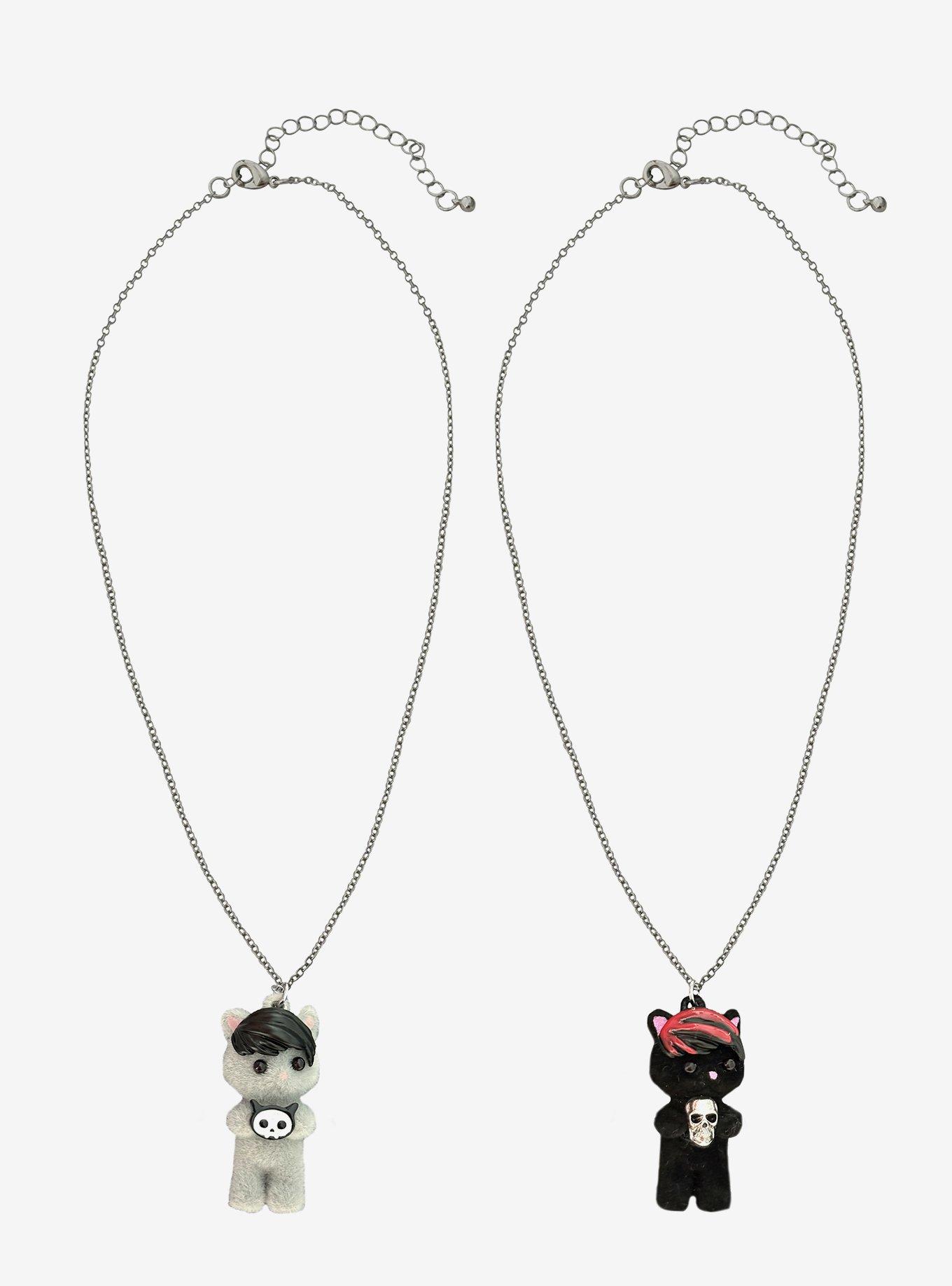 Cats With Emo Bangs Best Friend Necklace Set, , hi-res