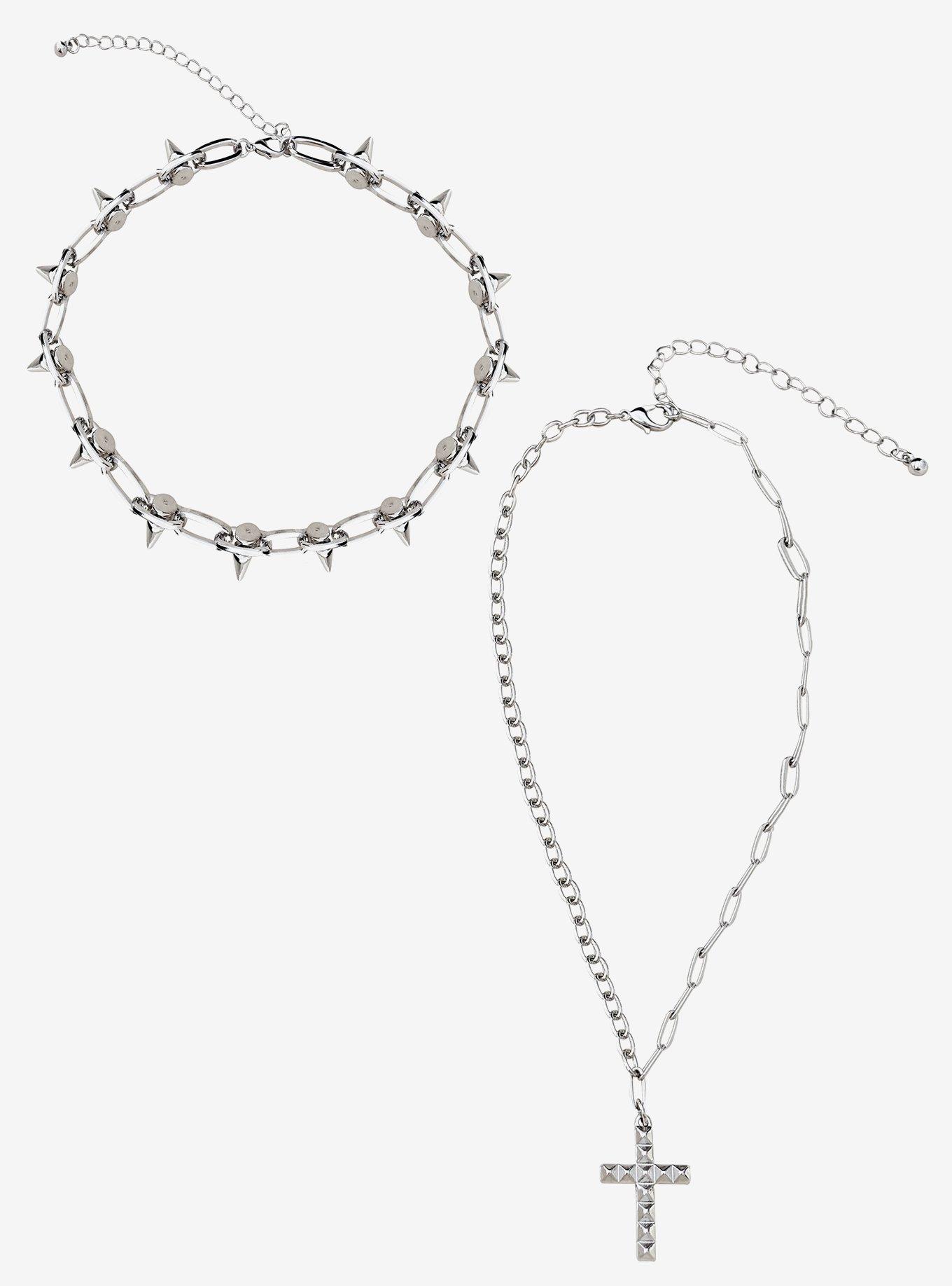 Pyramid Stud & Cross Necklace Set, , hi-res
