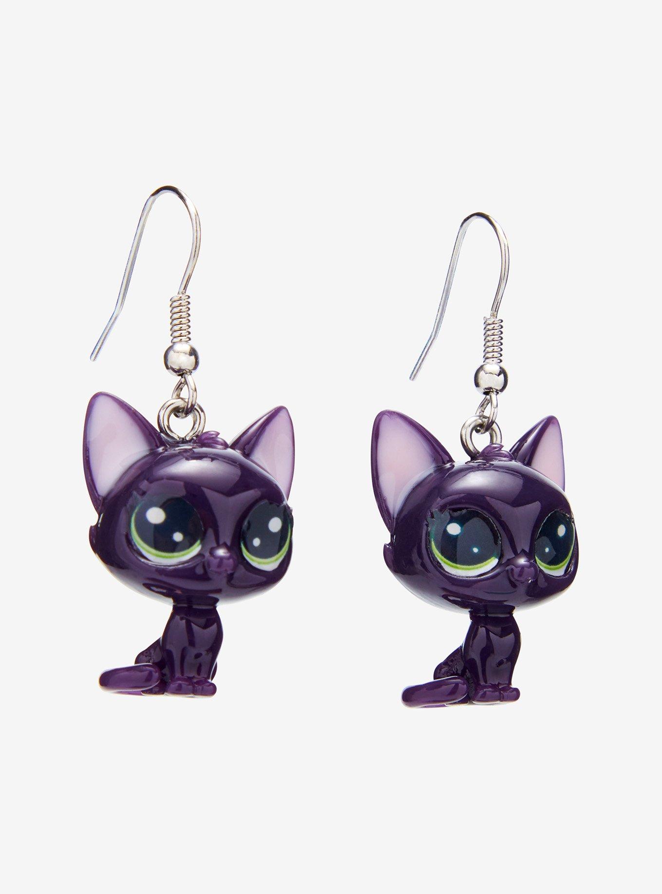 Littlest Pet Shop Purple Cat Drop Earrings, , alternate