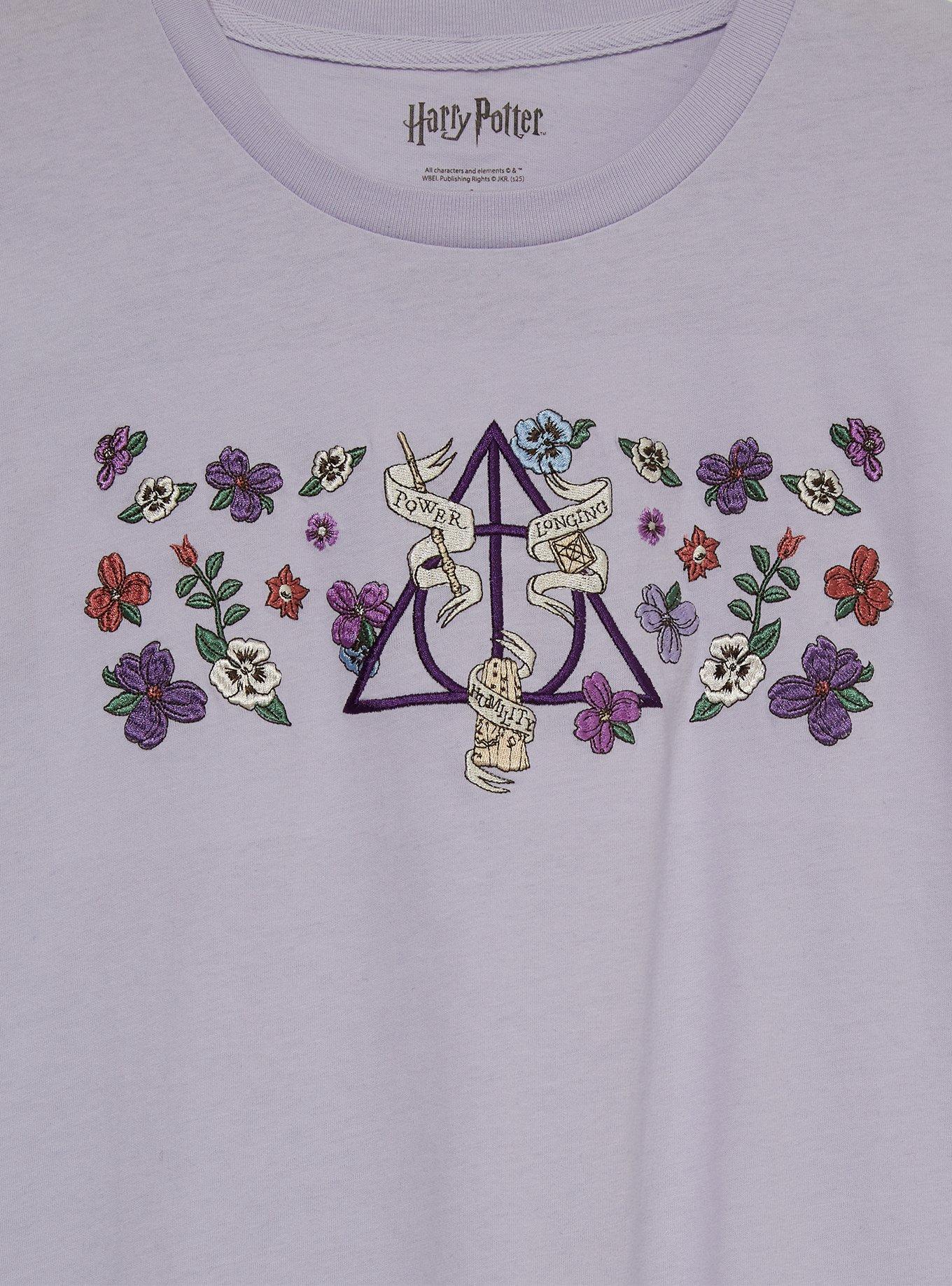 Harry Potter Floral Deathly Hallows Women's T-Shirt - BoxLunch Exclusive, , hi-res