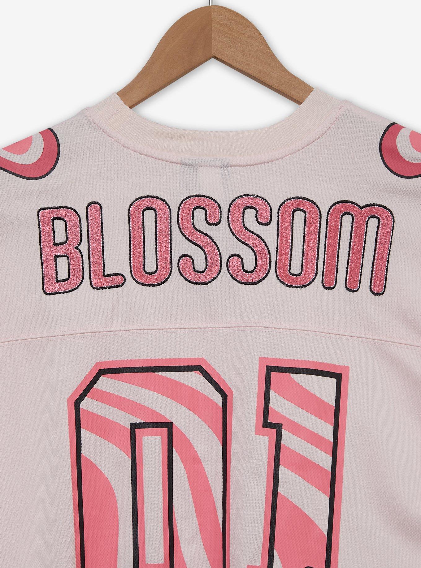 The Powerpuff Girls Blossom Cropped Women's Football Jersey — BoxLunch Exclusive, LIGHT PINK, alternate