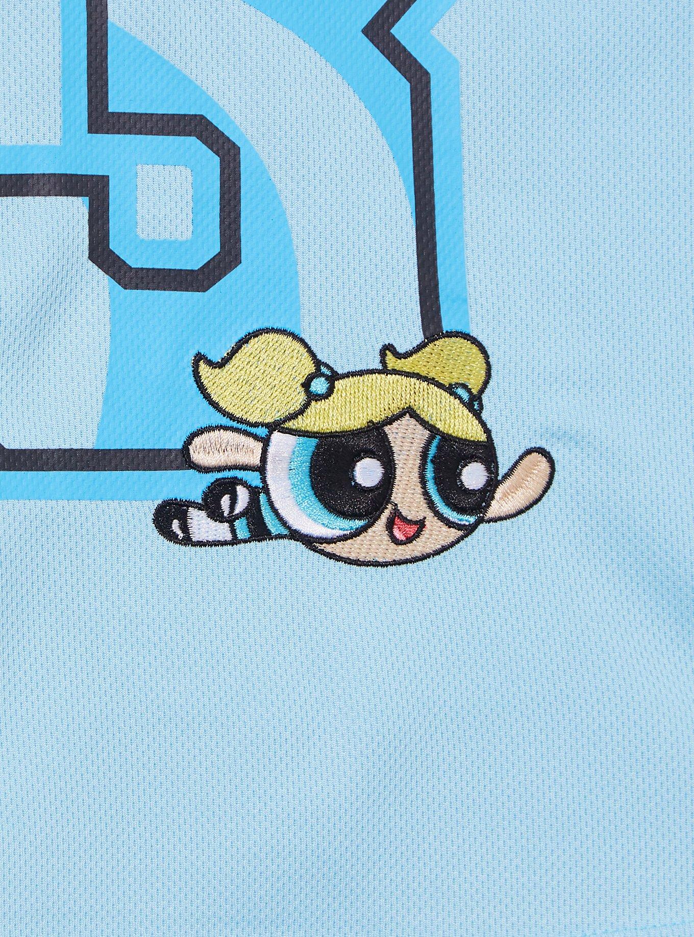 The Powerpuff Girls Bubbles Women's Cropped Football Jersey — BoxLunch Exclusive, LIGHT BLUE, alternate