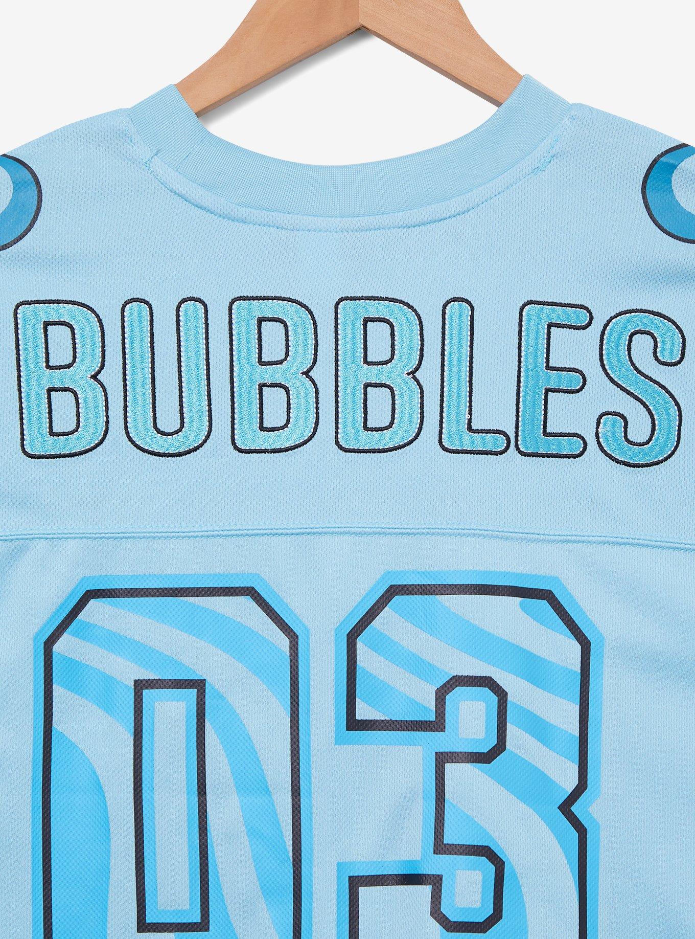 The Powerpuff Girls Bubbles Women's Cropped Football Jersey — BoxLunch Exclusive, LIGHT BLUE, alternate