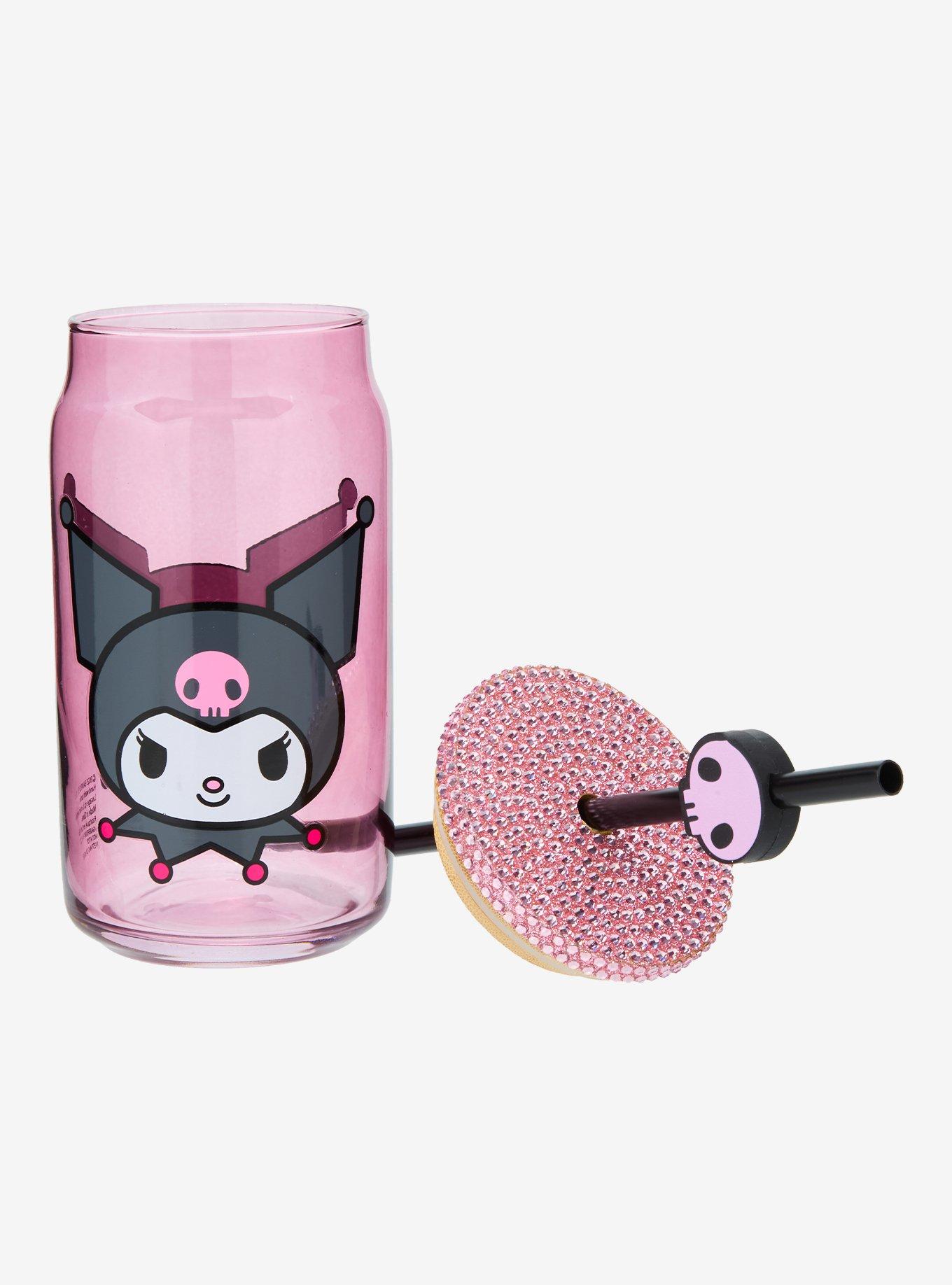 Kuromi Rhinestone Lid Glass Cup, , alternate