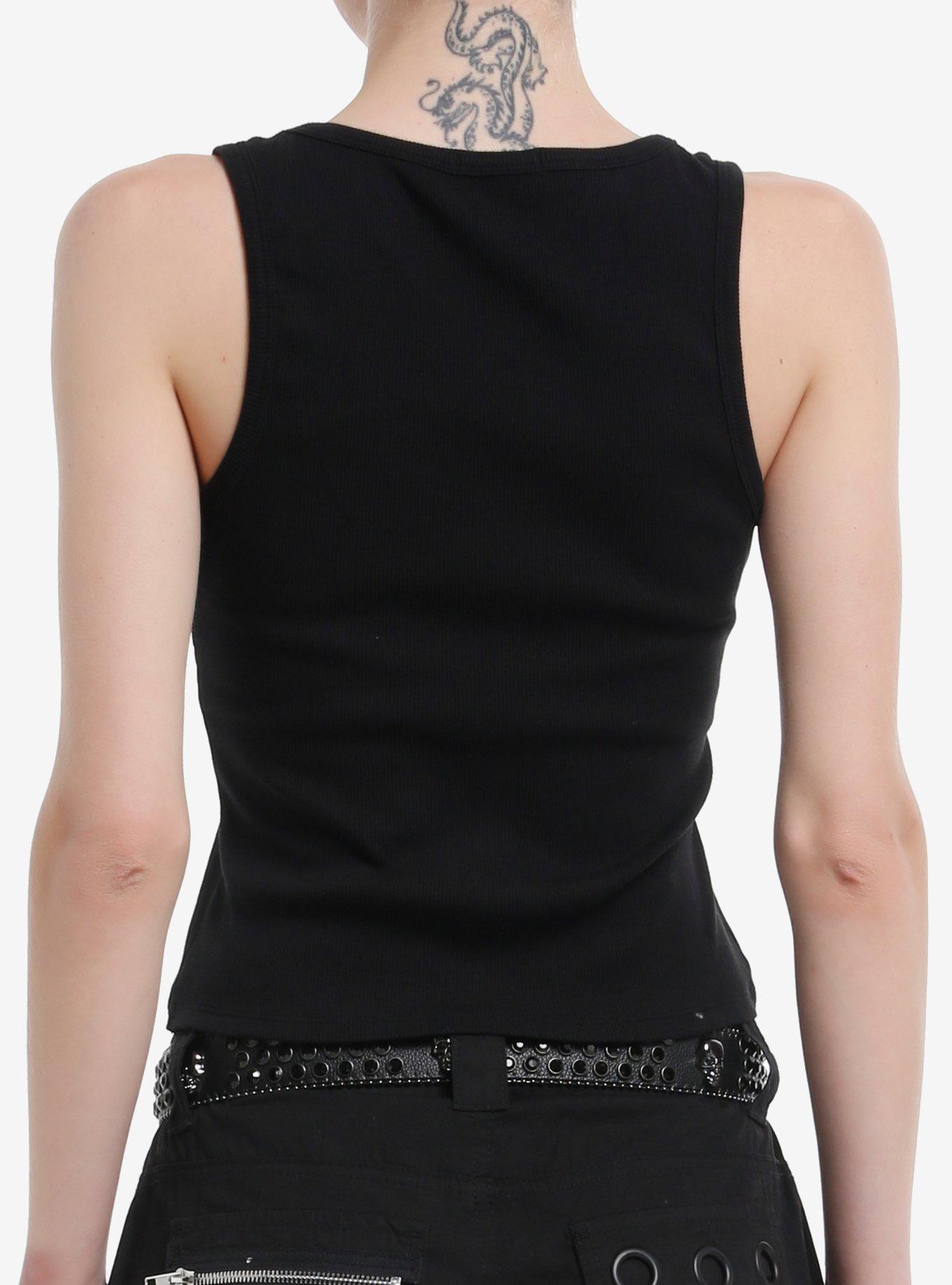 Wings & Filigree Black Lace-Up Girls Tank Top, RED, alternate
