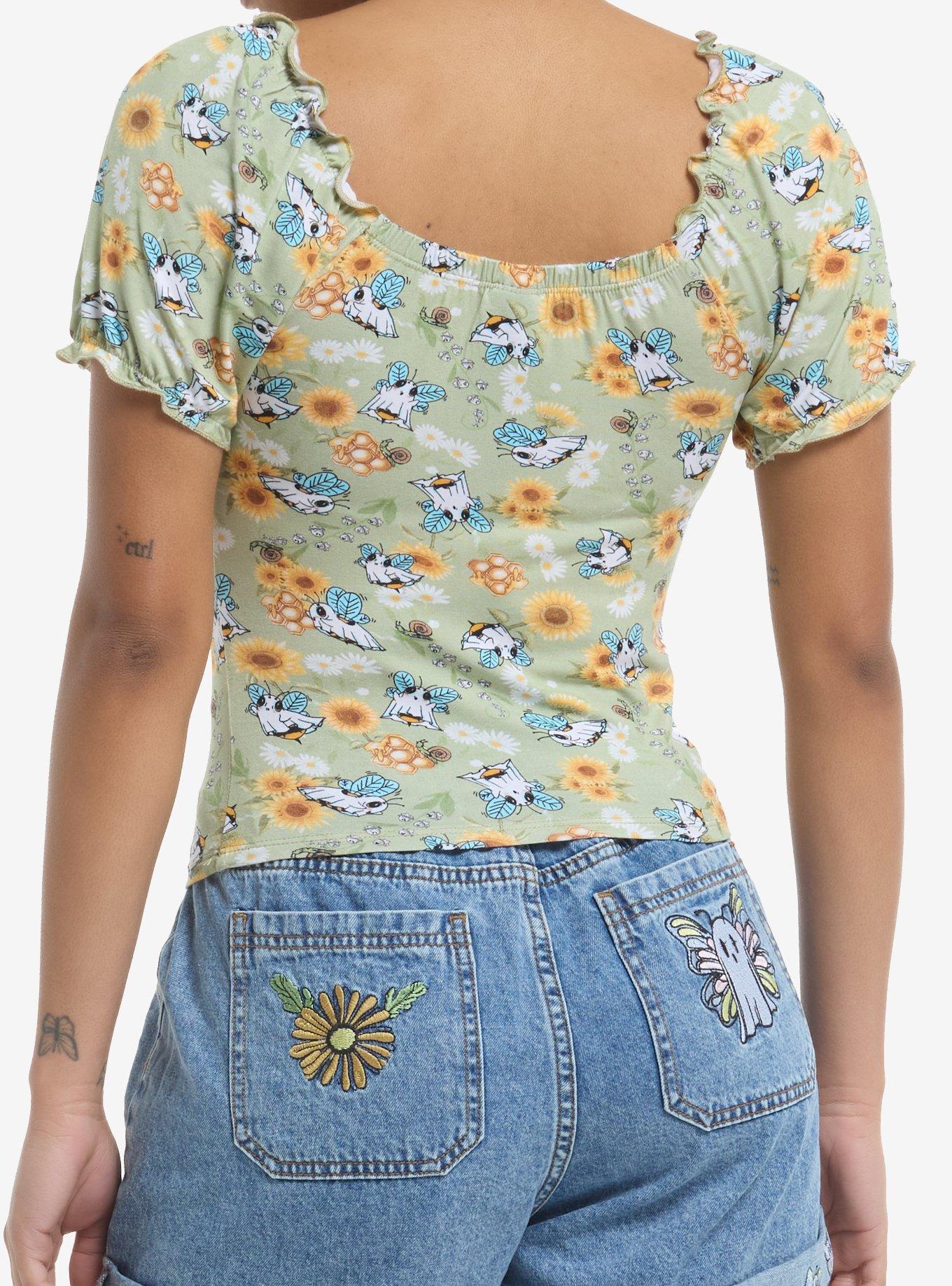 Thorn & Fable Bee Ghost Ruffle Girls Top, , alternate