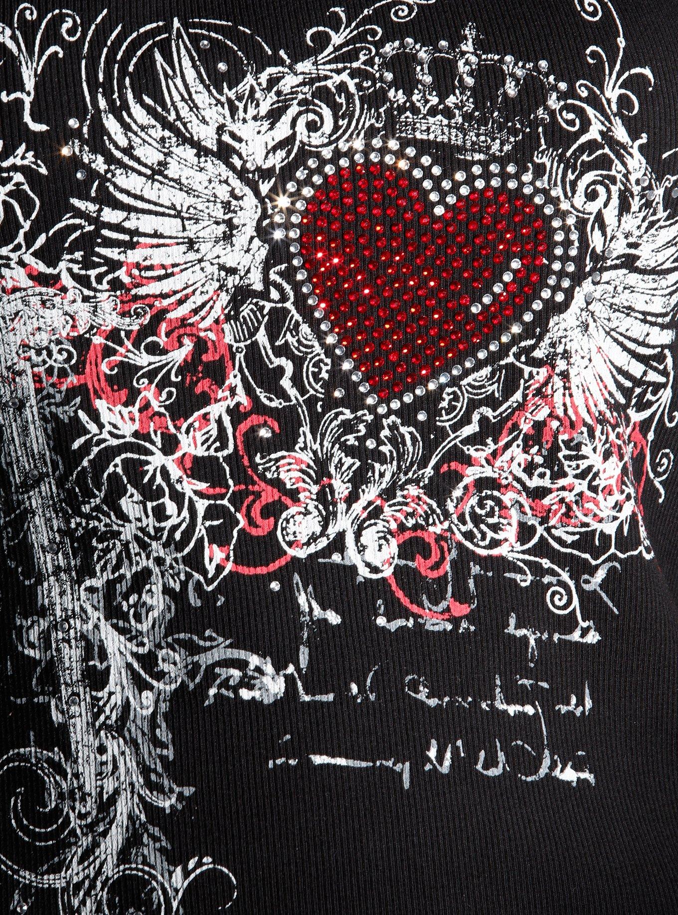 Rhinestone Winged Heart & Dagger Girls Tank Top, RED, alternate