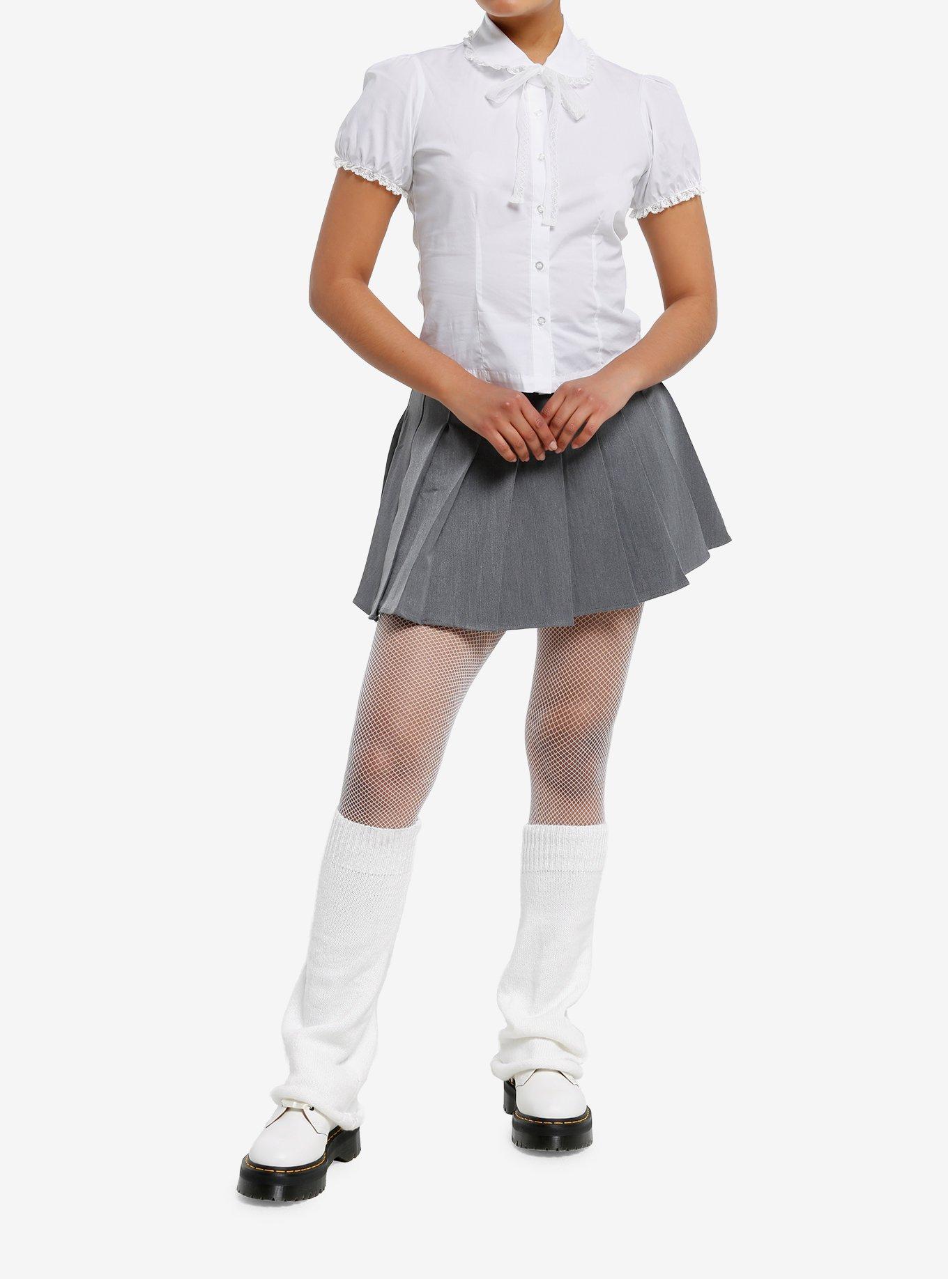 Cosmic Aura White Ruffle Lace Girls Woven Button-Up, , hi-res