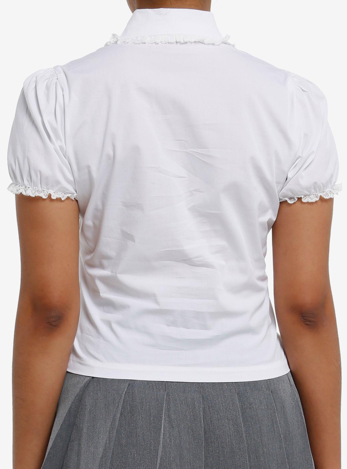 Cosmic Aura White Ruffle Lace Girls Woven Button-Up, , alternate