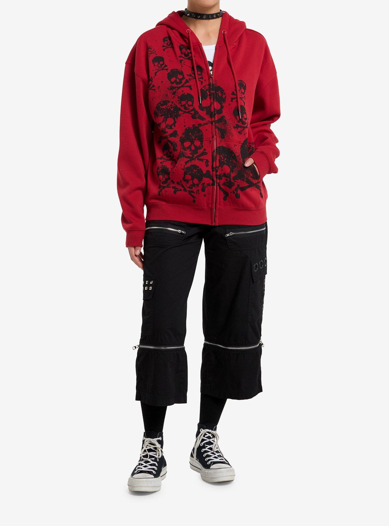 Social Collision Red Skull & Crossbones Girls Hoodie, , hi-res