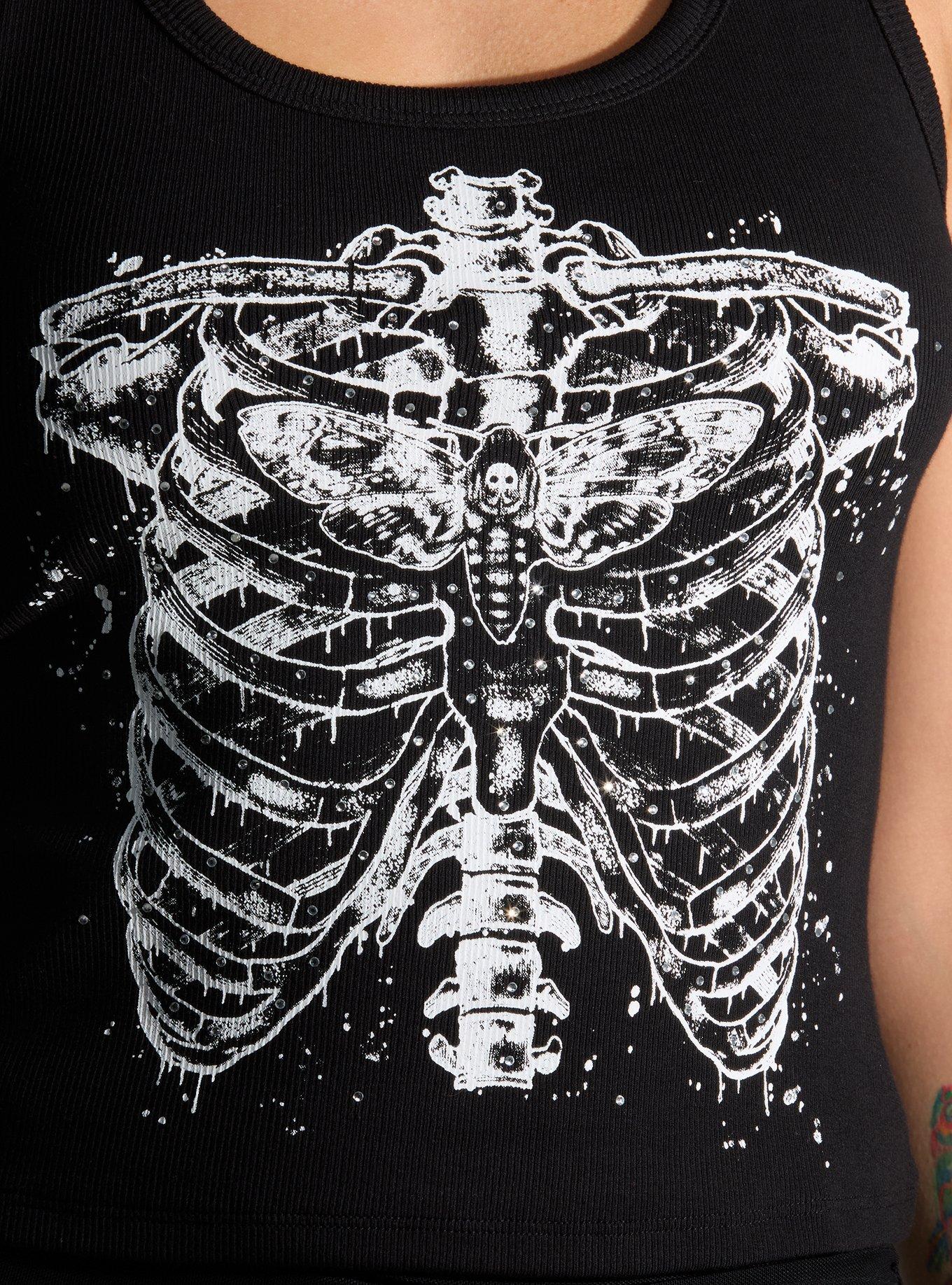 Black & White Rib Cage Moth Girls Tank Top, , alternate