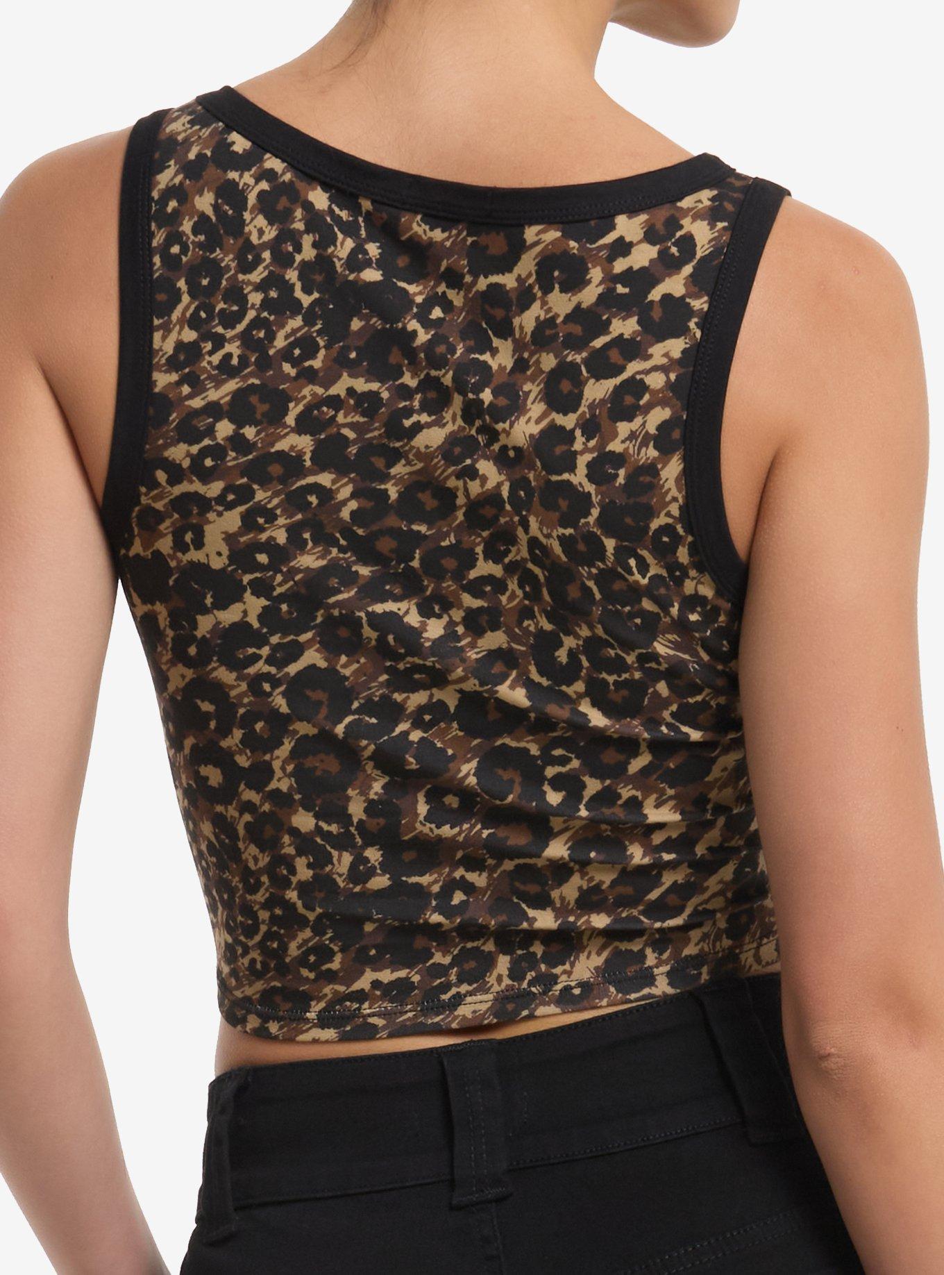 Leopard Print & Rivets Girls Tank Top, BLACK, alternate