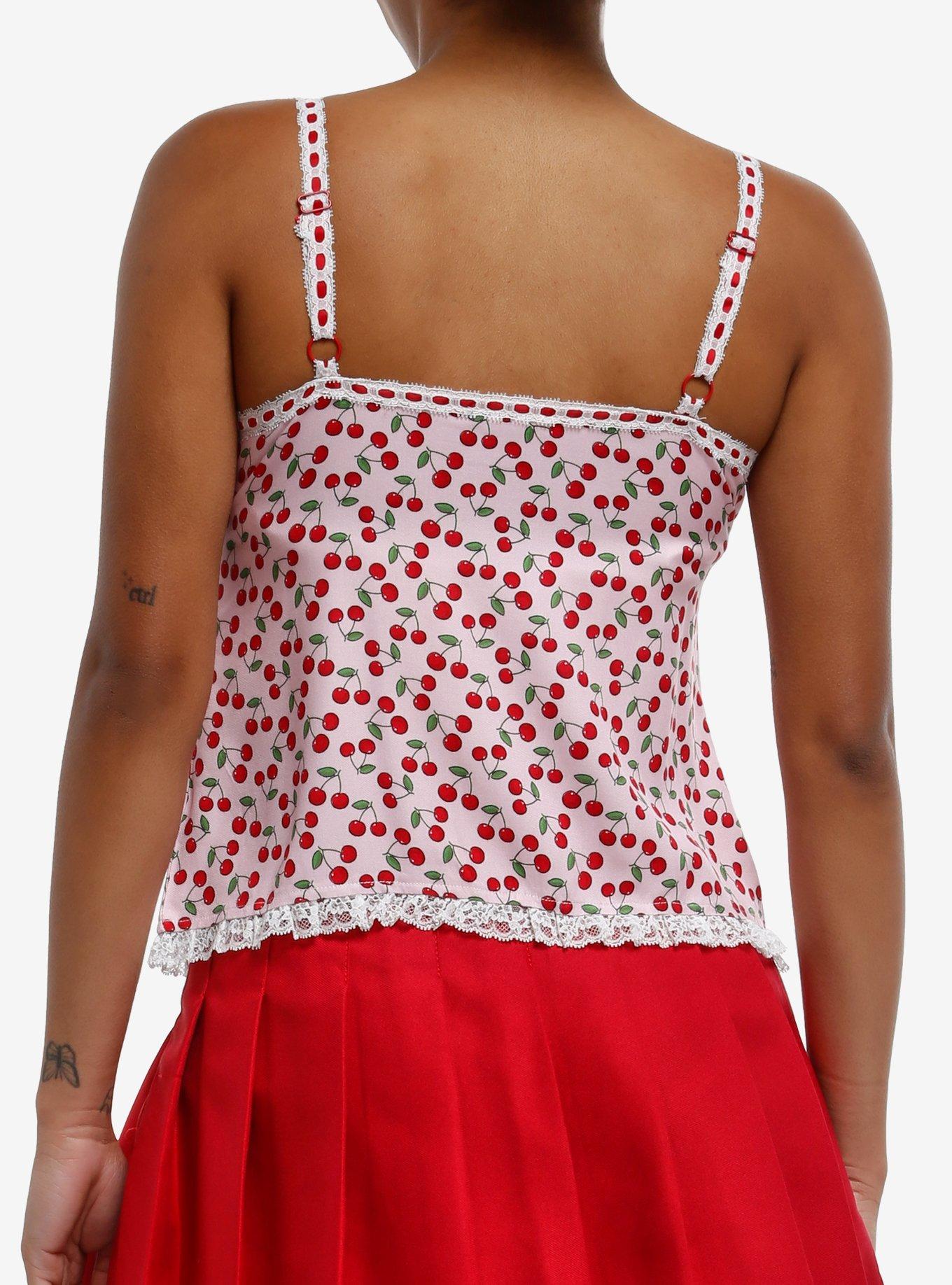 Sweet Society Cherries & Lace Tie-Front Woven Top, , alternate