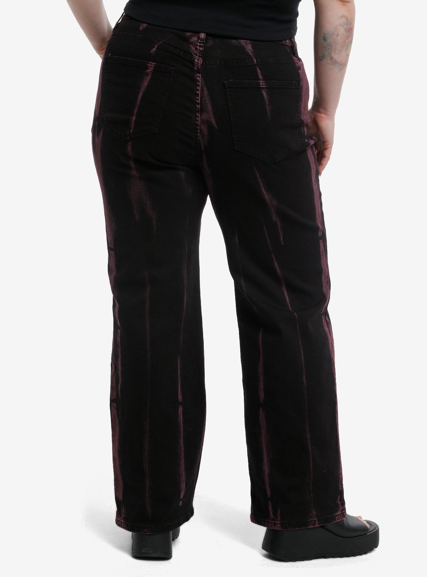 Black & Pink Wash Wide Leg Jeans Plus Size, , hi-res