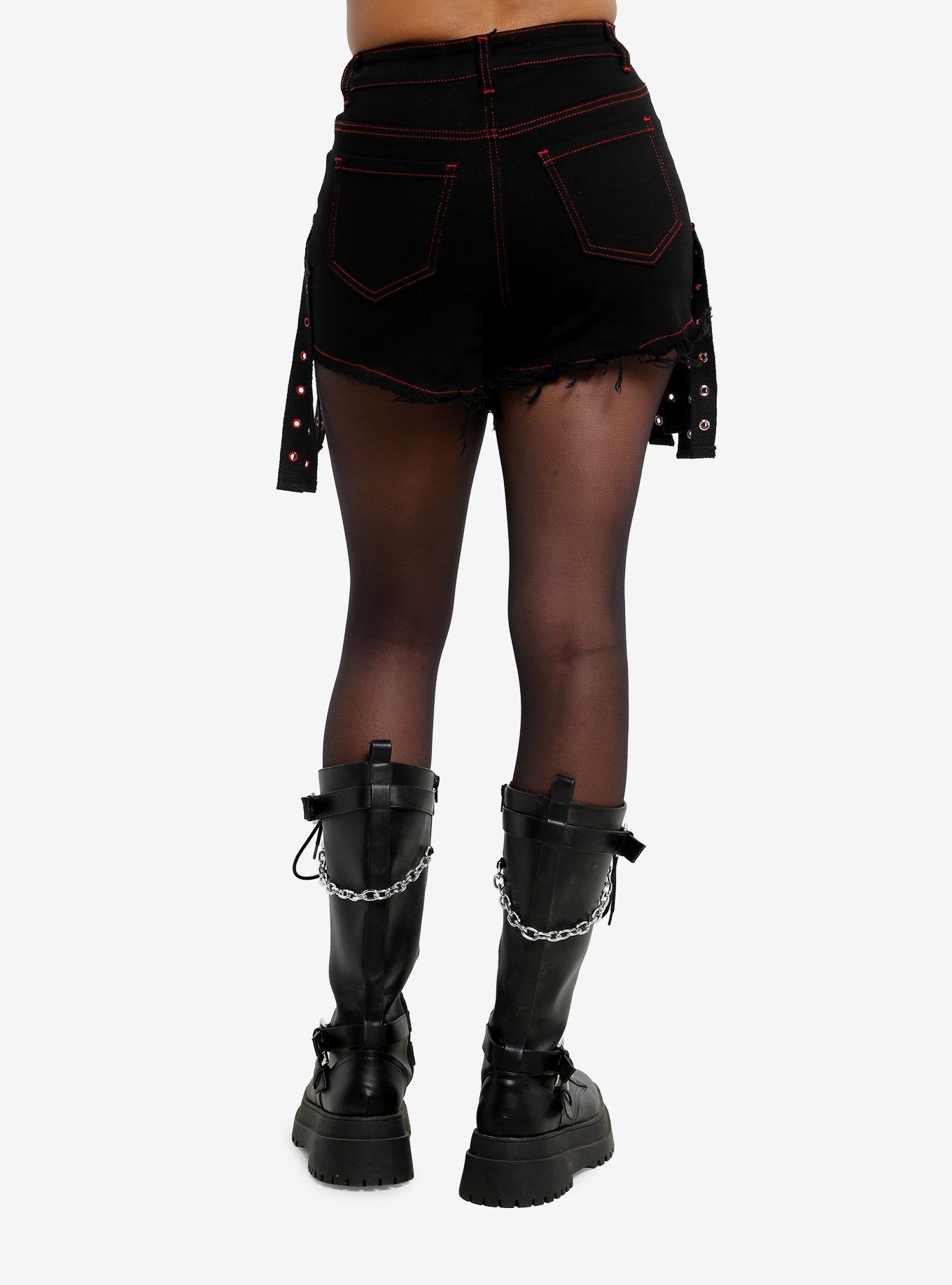 Black & Red Cross Girls Denim Shorts, , hi-res