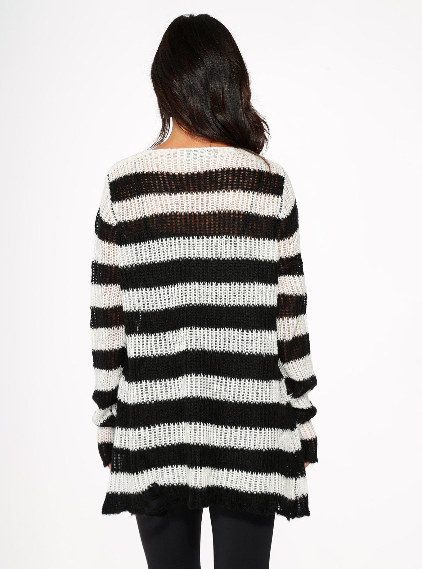 Black White Stripe Sweater, BLACK  WHITE, alternate