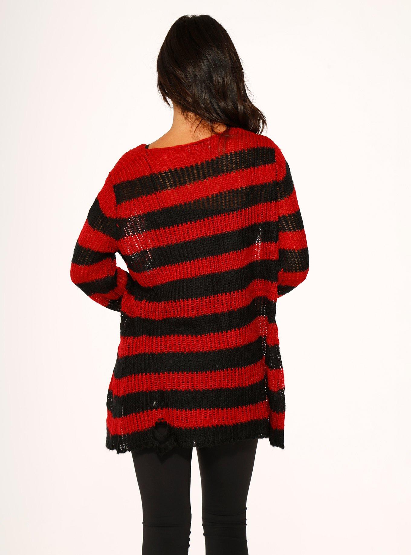 Black Red Stripe Sweater, BLACK  RED, alternate